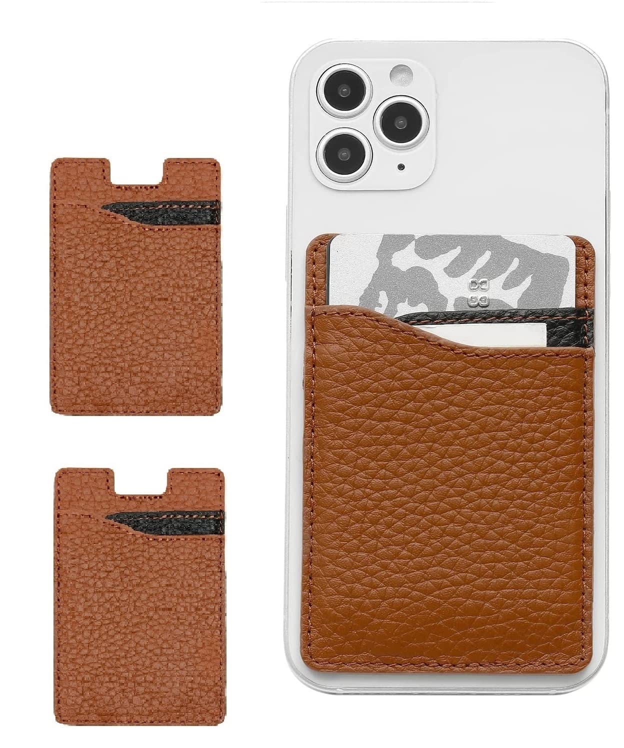 Men's and Women's Grainy Leather Metro, Credit Card Holder for Back of Mobile Phone or Case, Adhesive Sleeves Stick on Pocket Wallet for All Smartphones (Brown) - Pack of 2 Pcs-picture-15