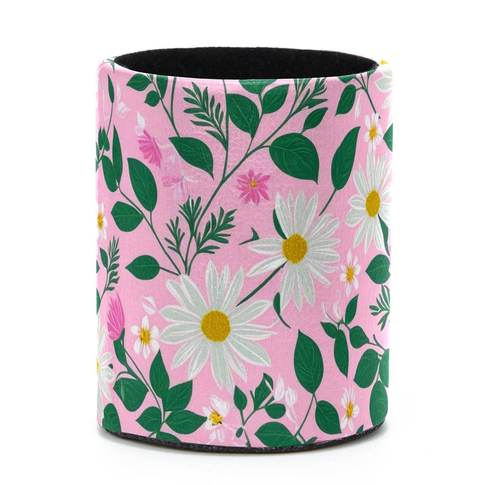 VAPOKF Round Pencil Holders for Desk, Aesthetic Flower Pen Holders Pen Pot Makeup Brushes Storage Desktop Stationery Supplies Organiser for Home Office