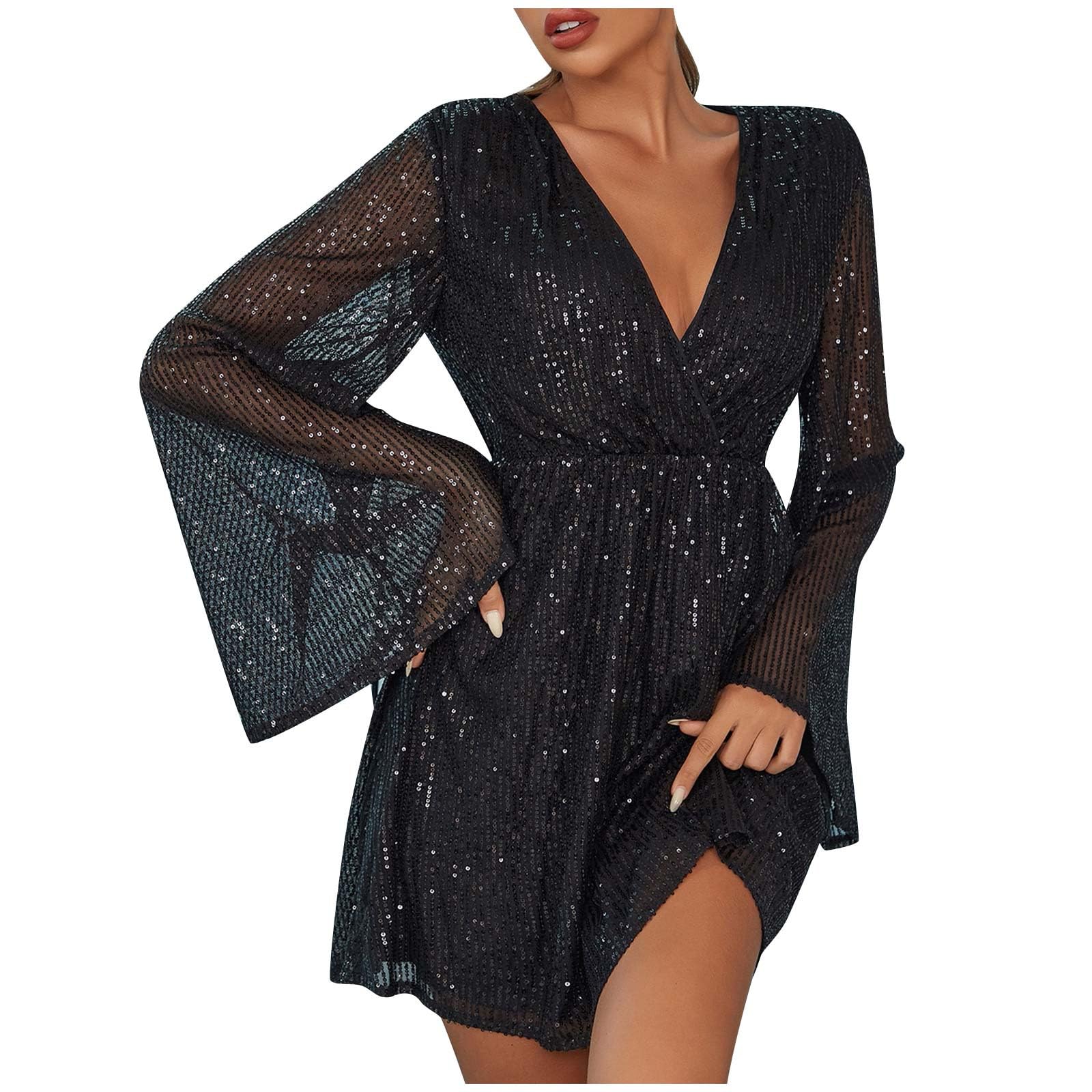 ワンピース the virgins sequin flare mini dress JVN23119a_front-