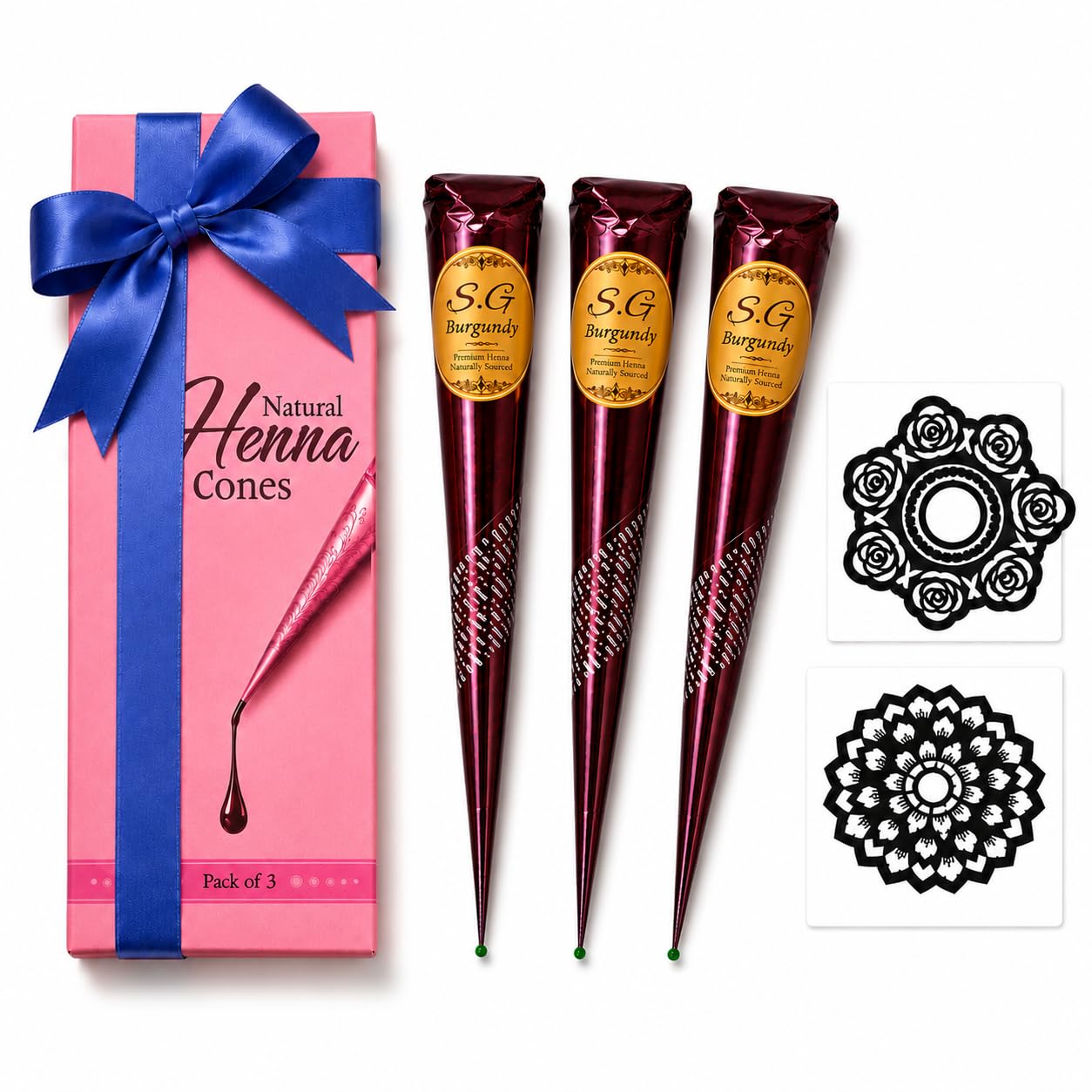 Henna Cones 100% Natural for Hair Color | Ready to Use Sojat Henna Leaves Paste |Smooth Flow, Reddish Brown | Pack of 3 Hena