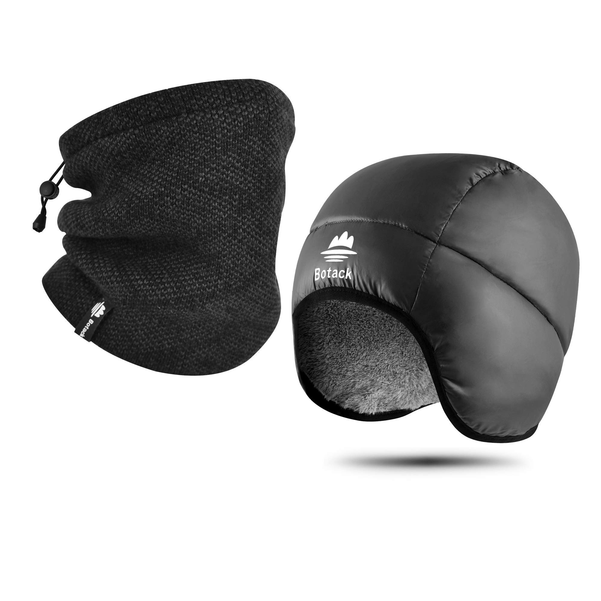 BotackNeck Warmer Fleece 3 in 1 Neck Gaiter Slouchy Beanie Hat & Winter Warm Earflap Down Hat Slouchy Rabbit Fur Cap Windproof