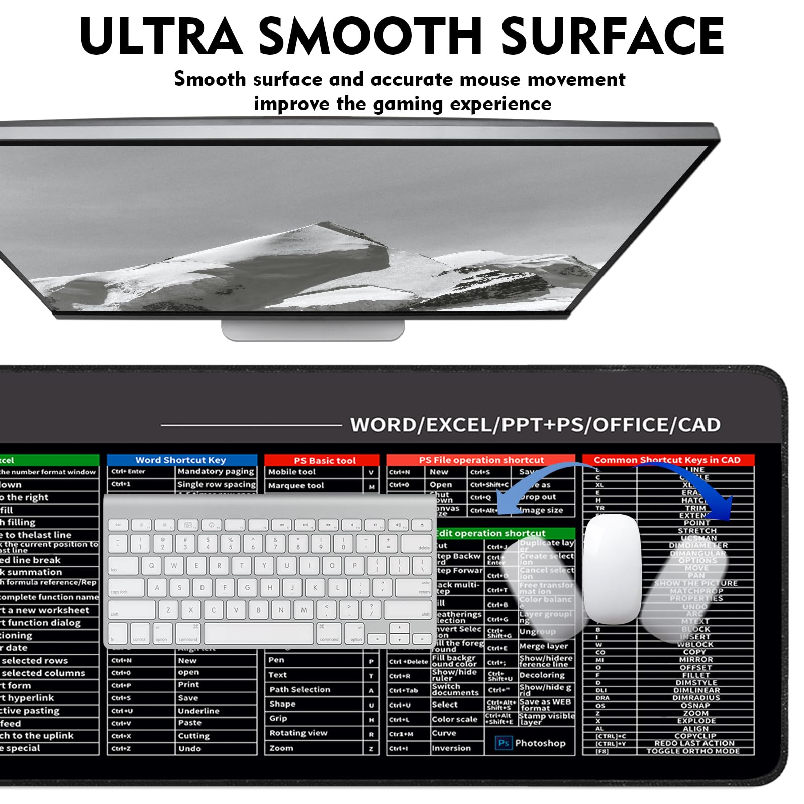 Snapklik.com : Eulps Excel Shortcut Keys Mouse Pad, Large Mouse Pad For ...