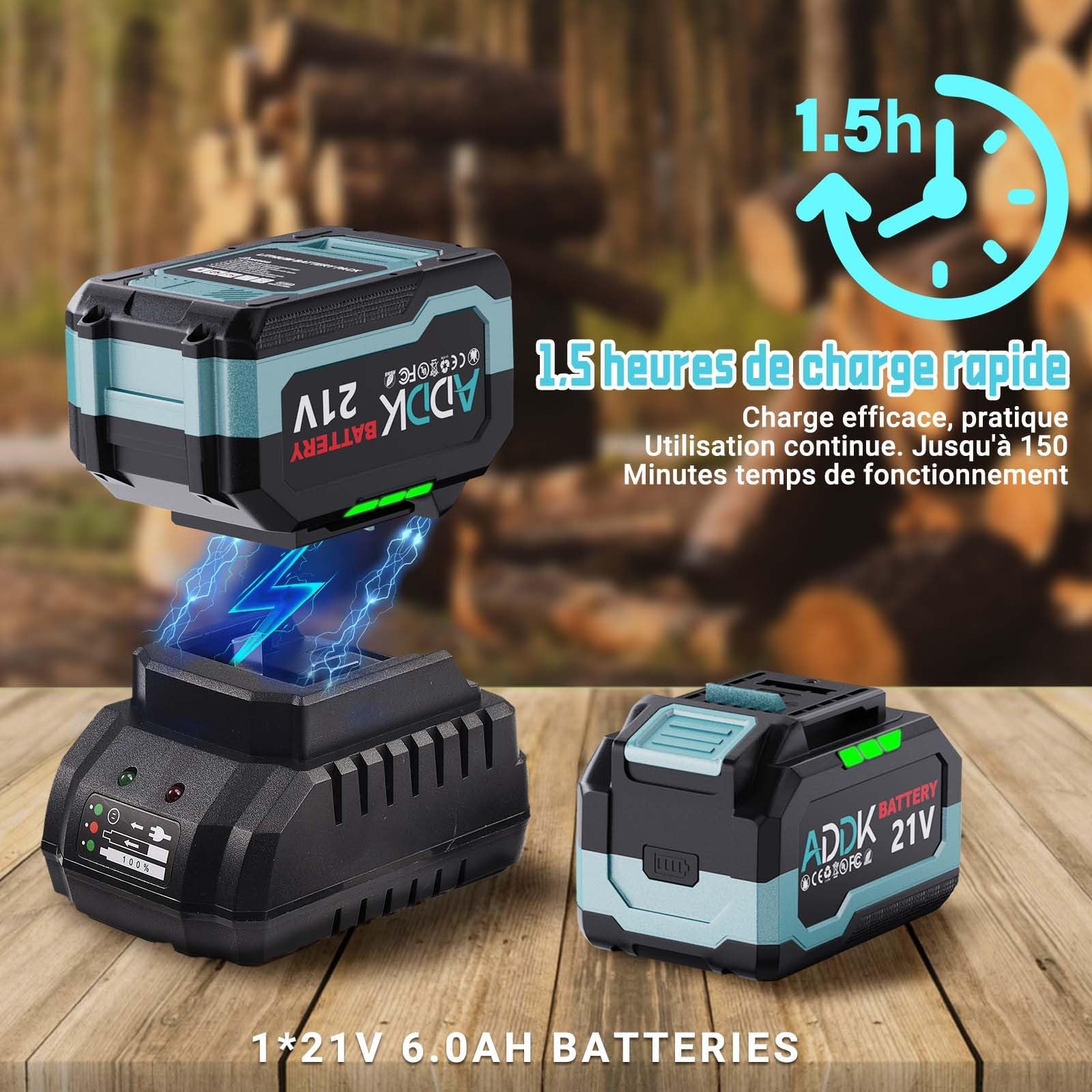 Tronçonneuse Électrique Sans Fil 12 Pouces - Moteur Brushless, Batterie 6.0Ah, 30cm Guide, 2 Chaînes, Pour Jardin - 4