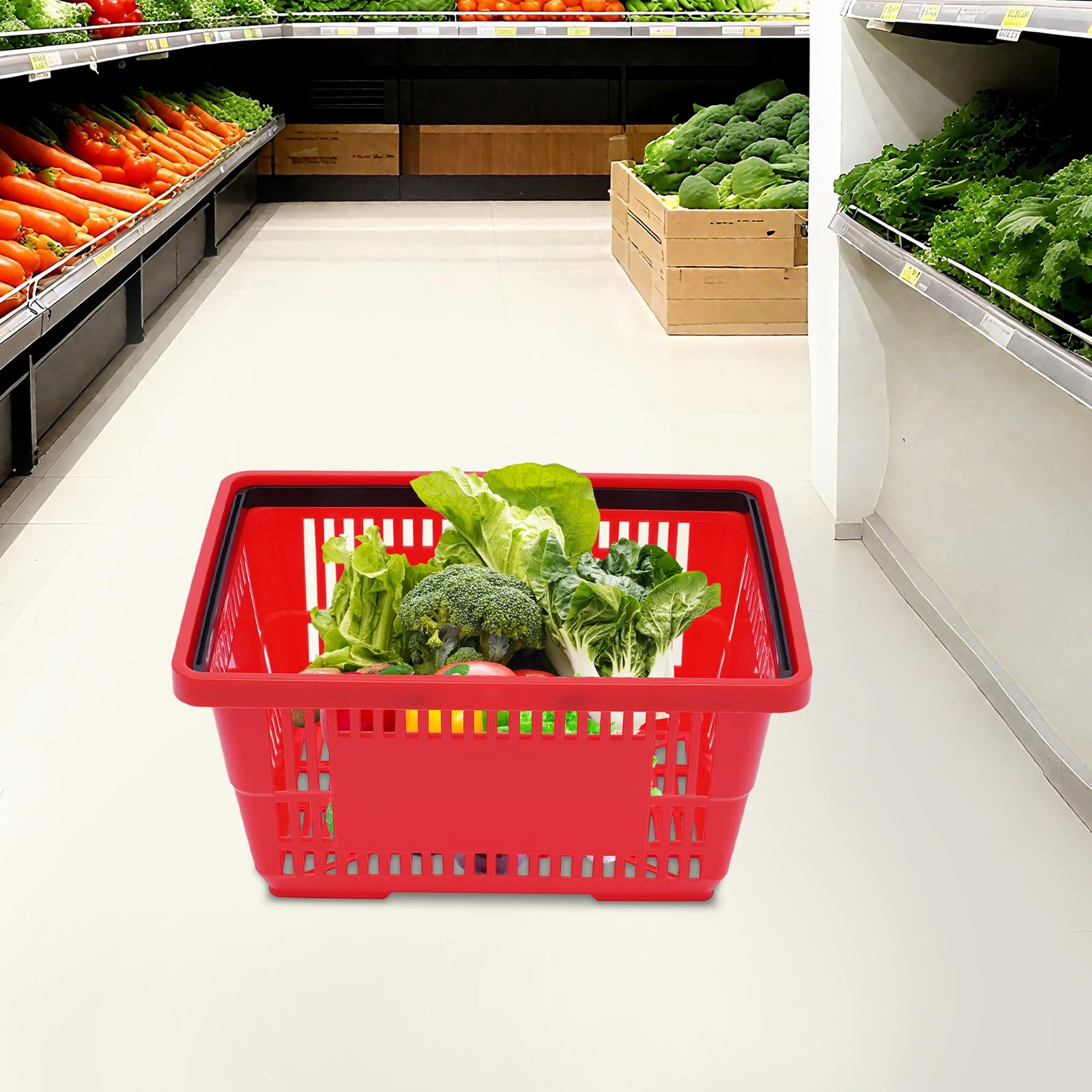 Einkaufskorb 12 Stück 18L stapelbar, PP Lagerkorb für Supermarkt & Haushalt | PP-Kunststoff, stapelbar, ergonomische Griffe, Gitterdesign, 10kg Tragfähigkeit, 43x30x23cm für Supermarkt Buchhandlung