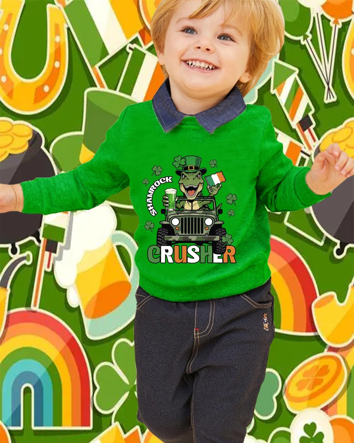 DDSOL Toddler Boy Girl St Patricks Day Shirts Clover Shamrock Long Sleeve Irish Green Sweatshirt Tops for Kids 2-7 Years