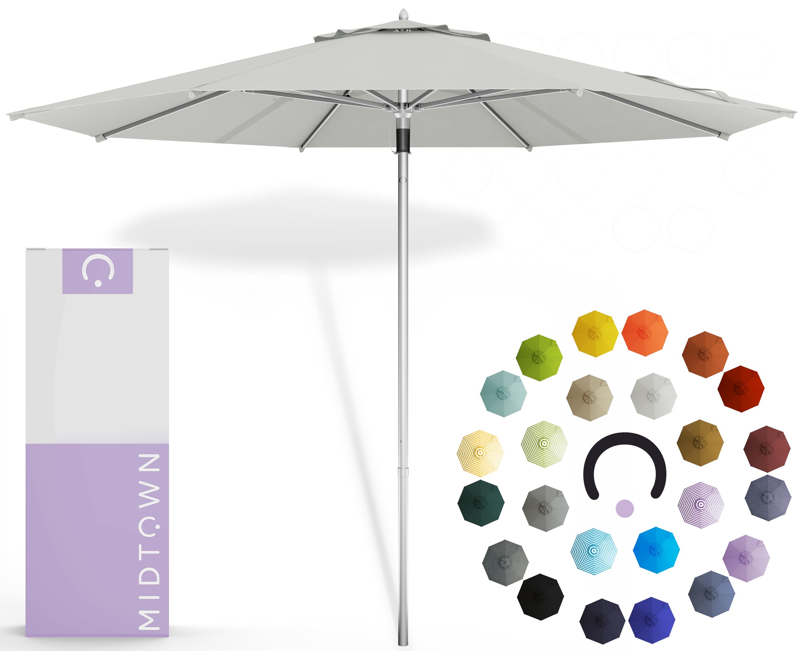 Midtown Umbrellas Push & Pop 9 Ft Patio Umbrellas with Push & Pop Mechanism, 8 Fiberglass Ribs & Terylast Polyester Fabric – For Deck, Pool, Cafés and