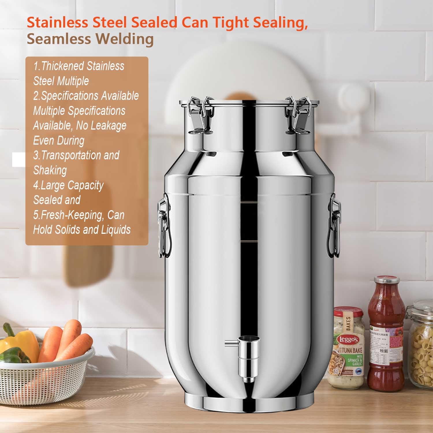 bidón de Agua con Grifo 25 litros Jarra con Tapa Acero Inoxidable Lata de Leche Transporte con Tapa/Grifo/asa,para Transportar Almacenar Leche(Capacity,25L)