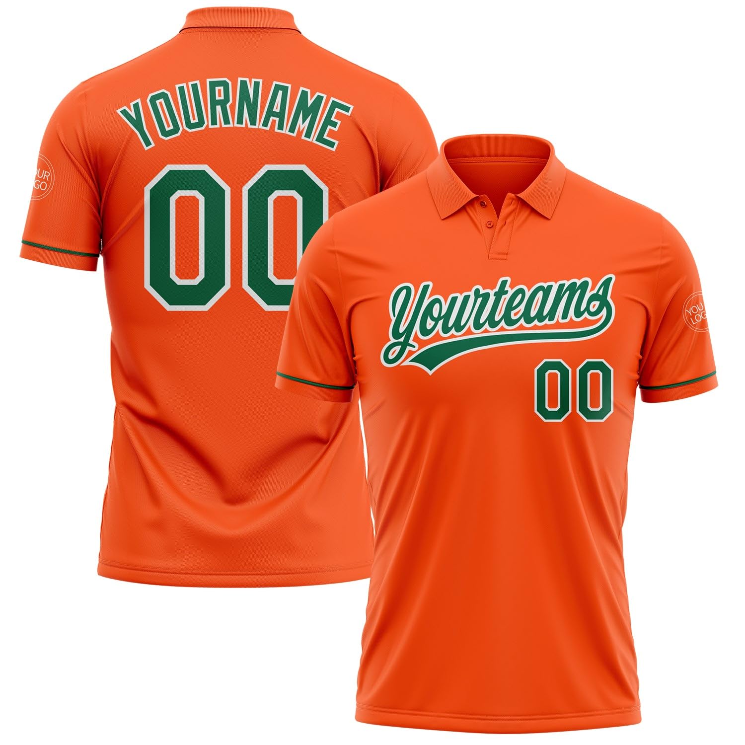 Generic Custom Darts Bowling Golf Polo Shirts for Men Women Youth Orange and Green White Personalized Golf Shirts Printed Name Number Logo