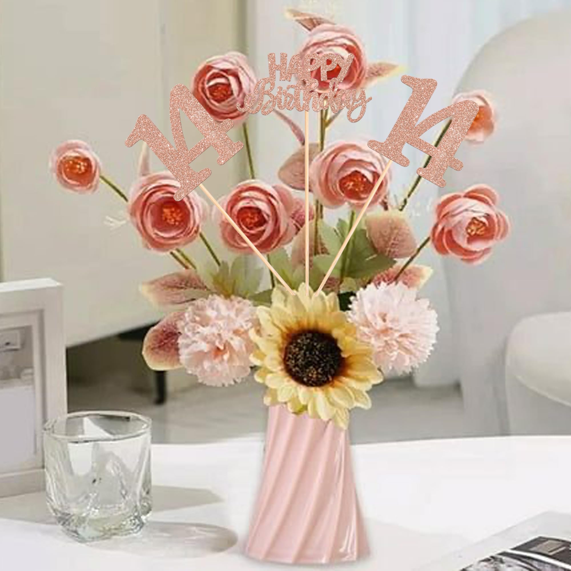 SYKYCTCY 12 Pack Happy 14th Centerpiece Sticks Glitter Number 14 Fourteen Table Flower Centerpiece Sticks for Cheers to 14 Years Old Party Supplies - Image 4