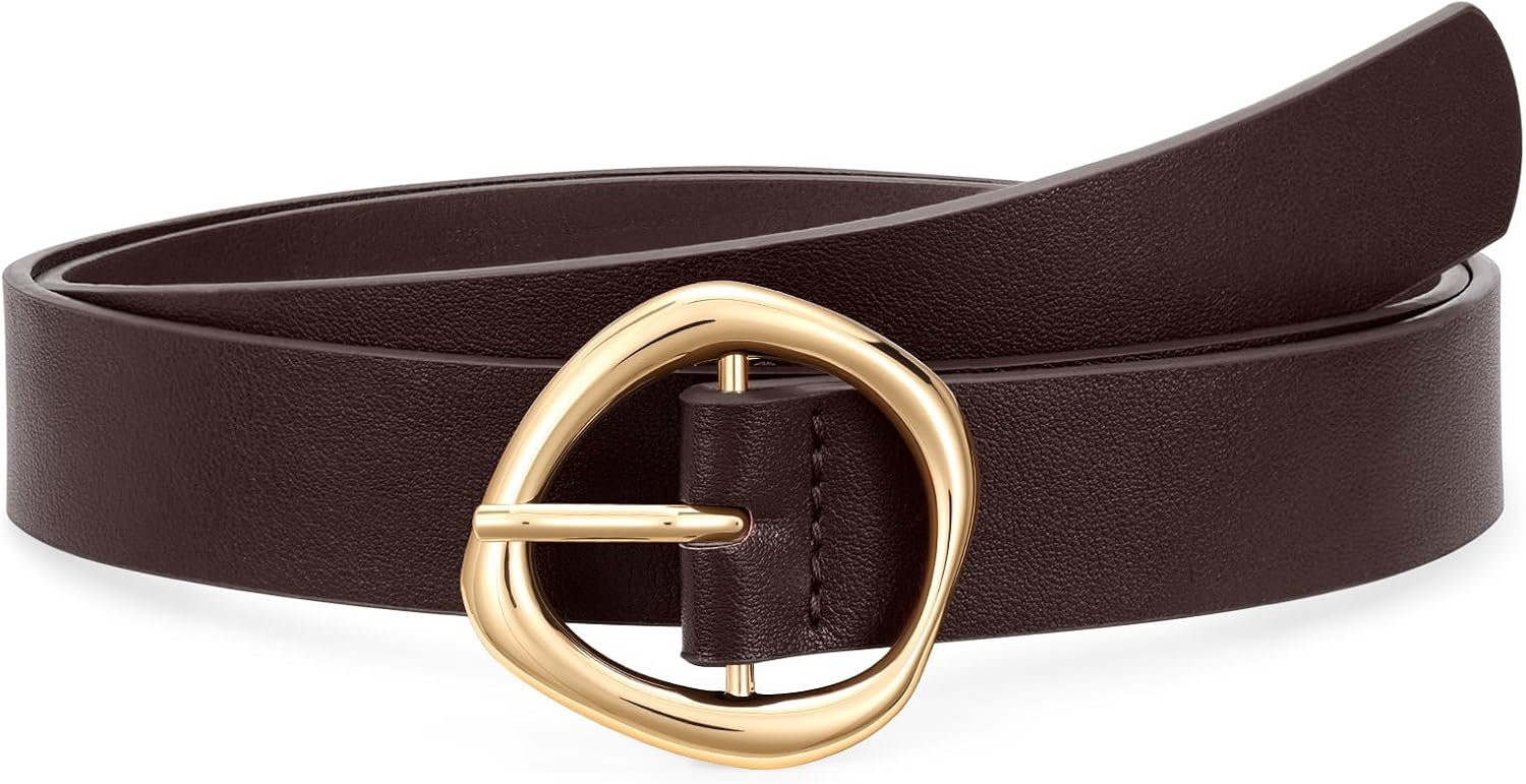 XZQTIVE Women's Faux Leather Belts with Gold Buckle, Fashion Casual Belt for Jeans Pants Dresses