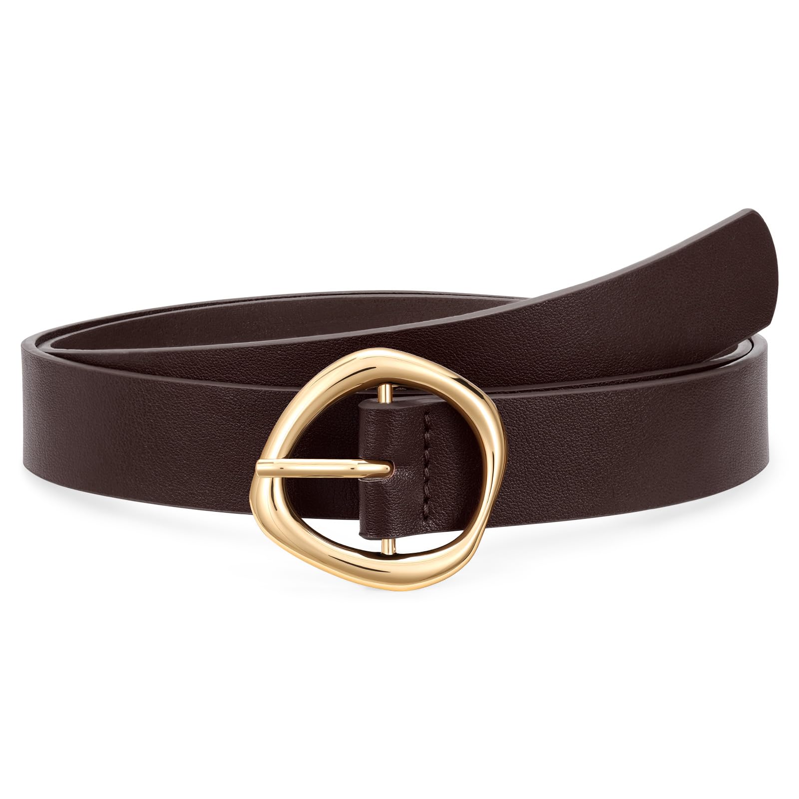XZQTIVE Womens Faux Leather Belts with Gold Buckle Fashion Casual Belt for Jeans Pants Dresses