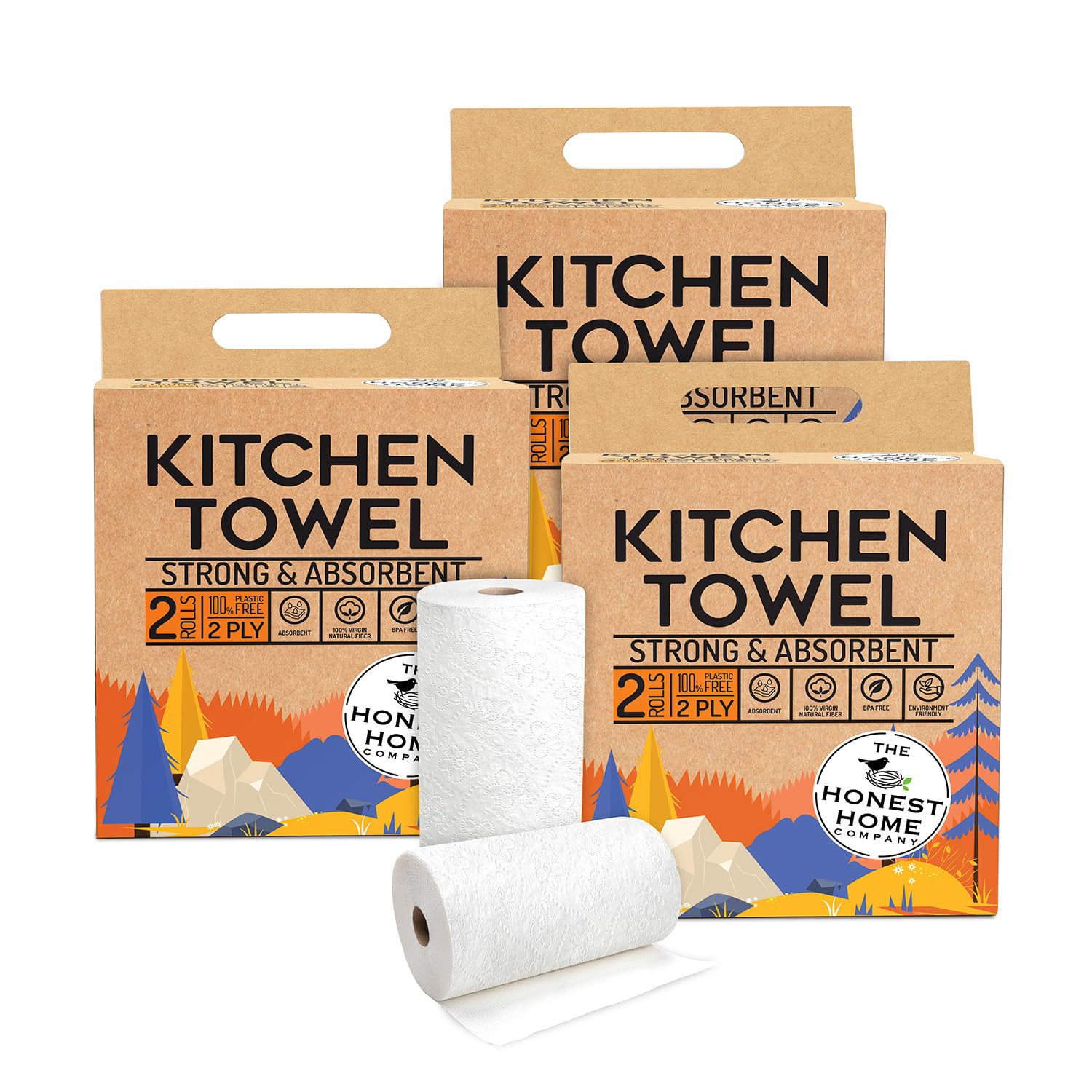 Honest Home 2 Ply Kitchen Towel Roll Combo | 360 Pulls Total | 3 Boxes x 2 Rolls | 60 Pulls/Roll | Strong, Absorbent & Food Safe | 100% Virgin Pulp-picture-32