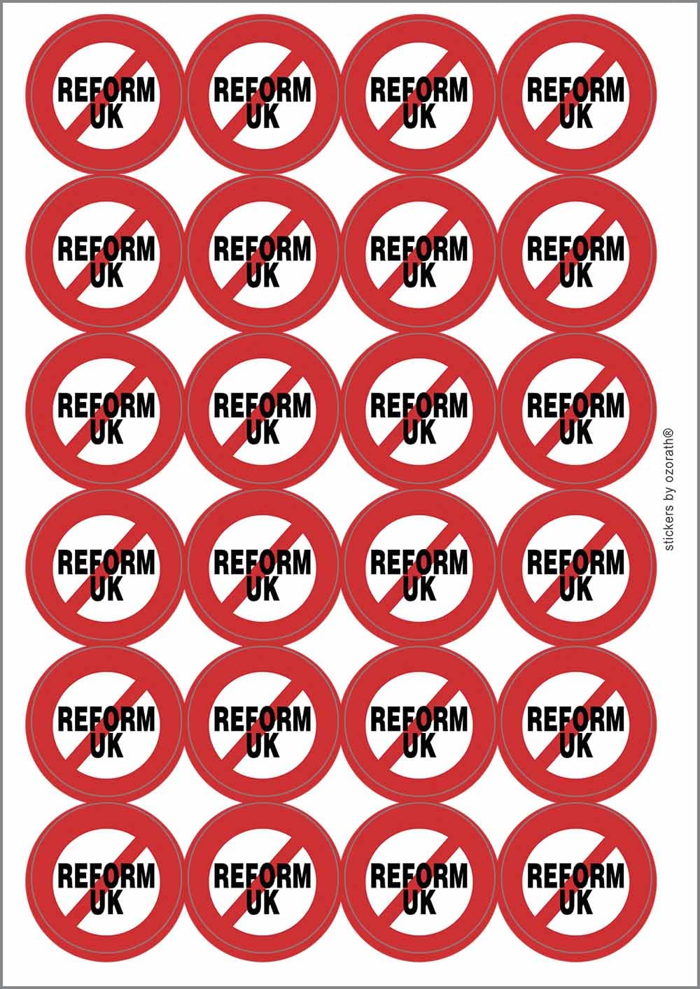 Anti Reform UK Nigel Farage Circular Matt Paper Stickers A4 Sheet of 24 (Each Sticker is 45mm Diameter)