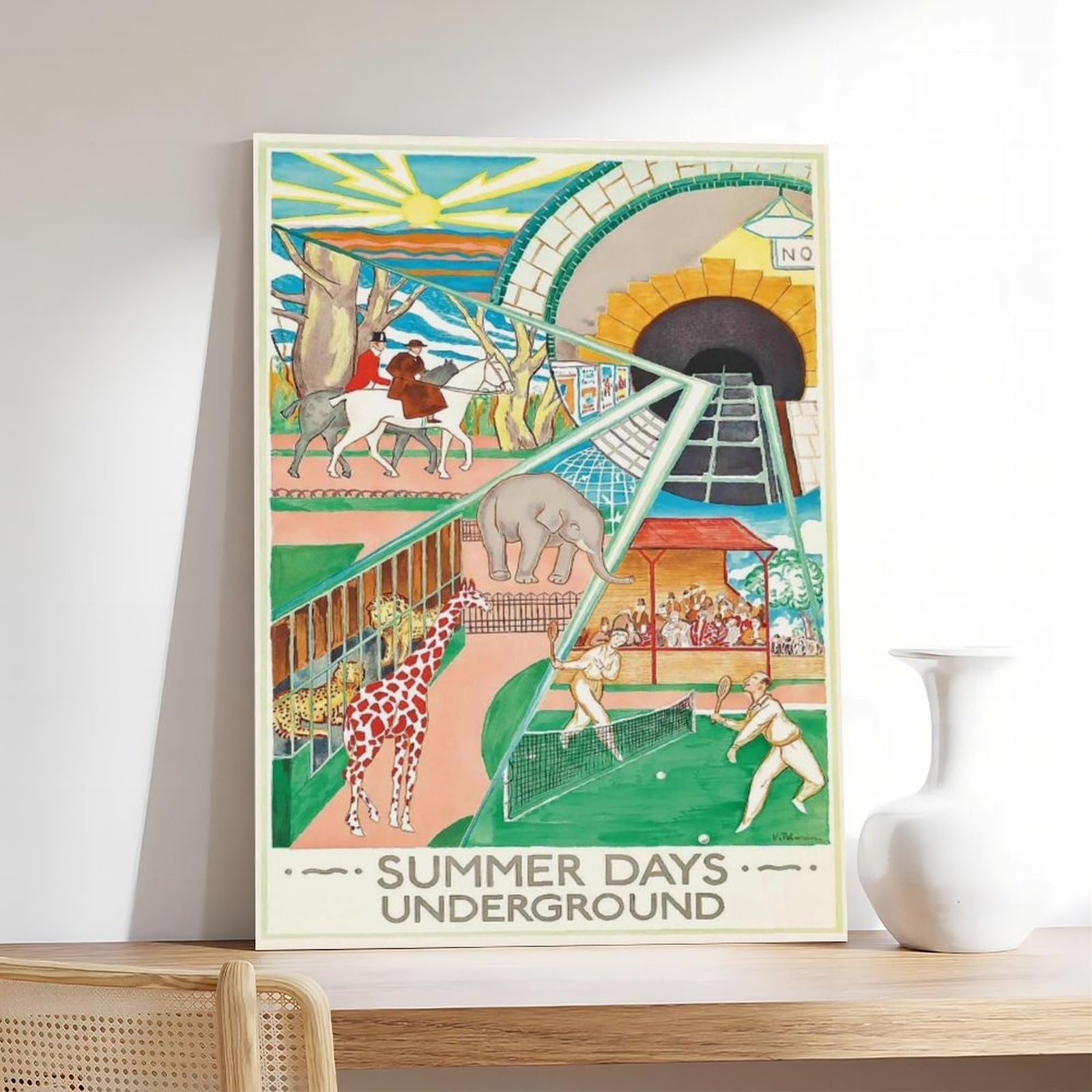 QOGDAF Poster su tela con stampa di Londra Underground Summer Days Travel Decor per camera da letto, ufficio, camera da letto, regalo, 60 x 90 cm