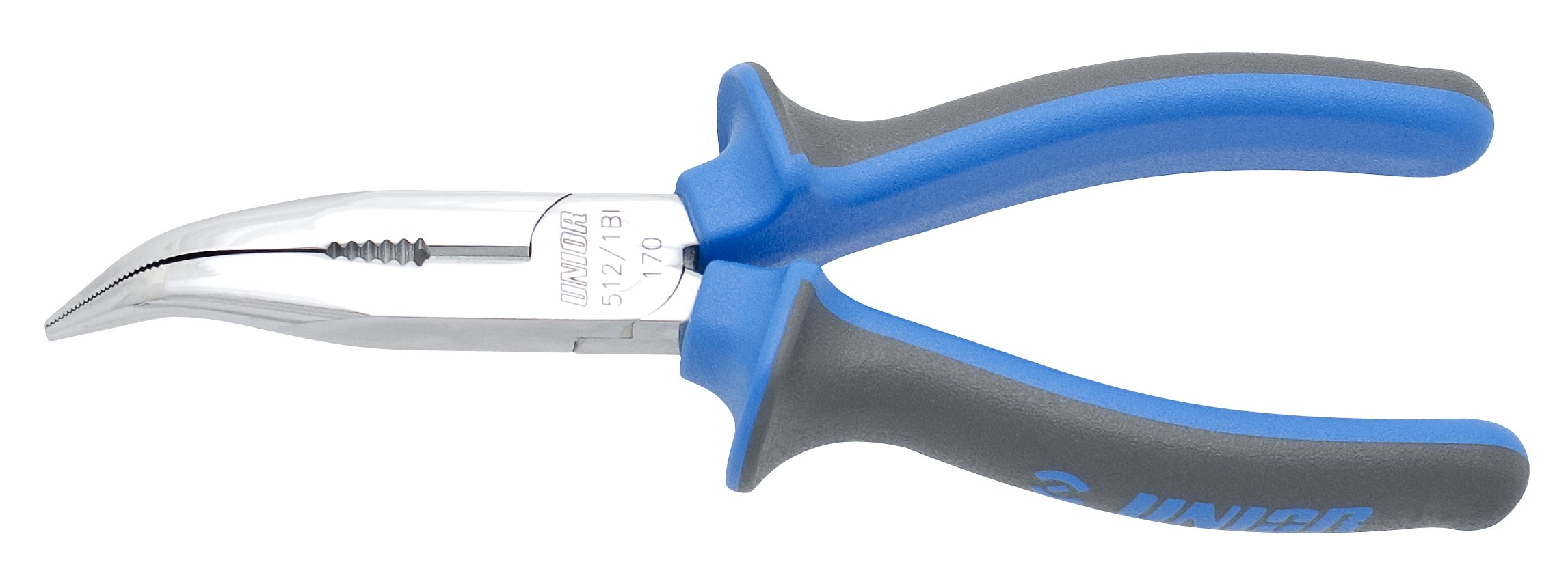Long Nose Pliers, Side Cutter/Pipe Grip, Bent 170 512/1BI, Blue