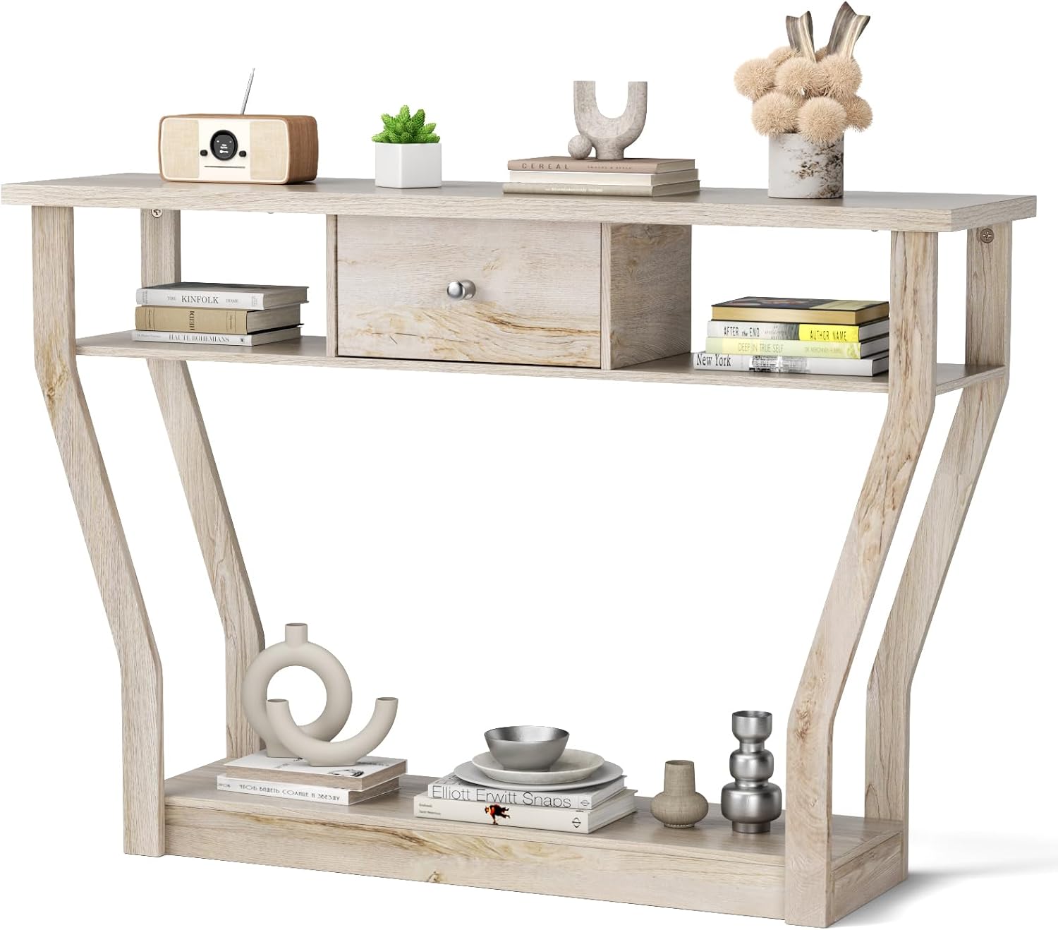 KOTEK 47'' Console Table with Storage Drawer and Shelves, Narrow Sofa Table, Accent Foyer Table, Entryway Table for Hallway, Living Room, Easy Assembly (Grey)