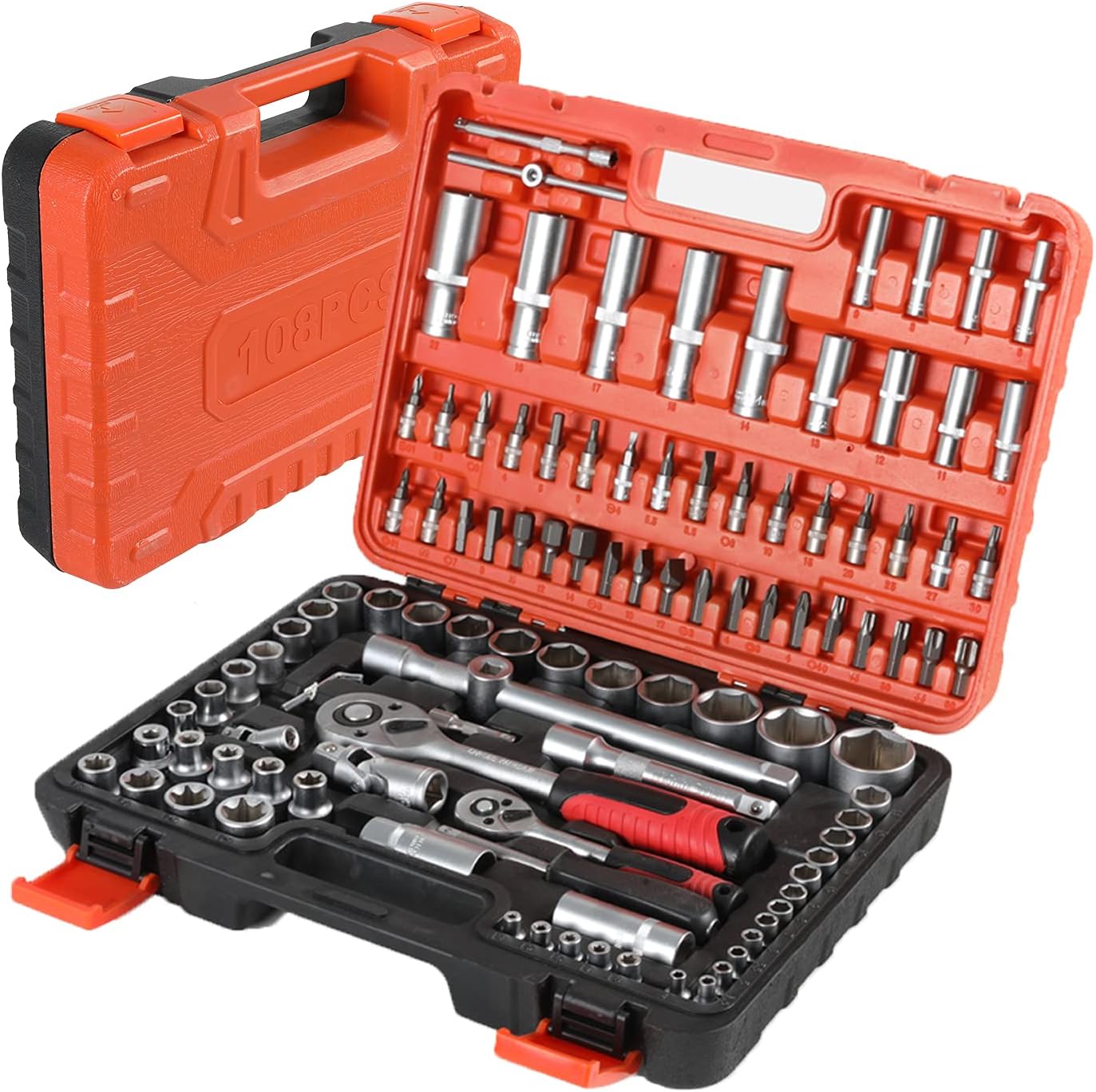 Valise à Outils 108 Pièces - Kit Clés, Douilles, Cliquet, Utensiles Manuels Pour Travaux (Marque MondoGames)