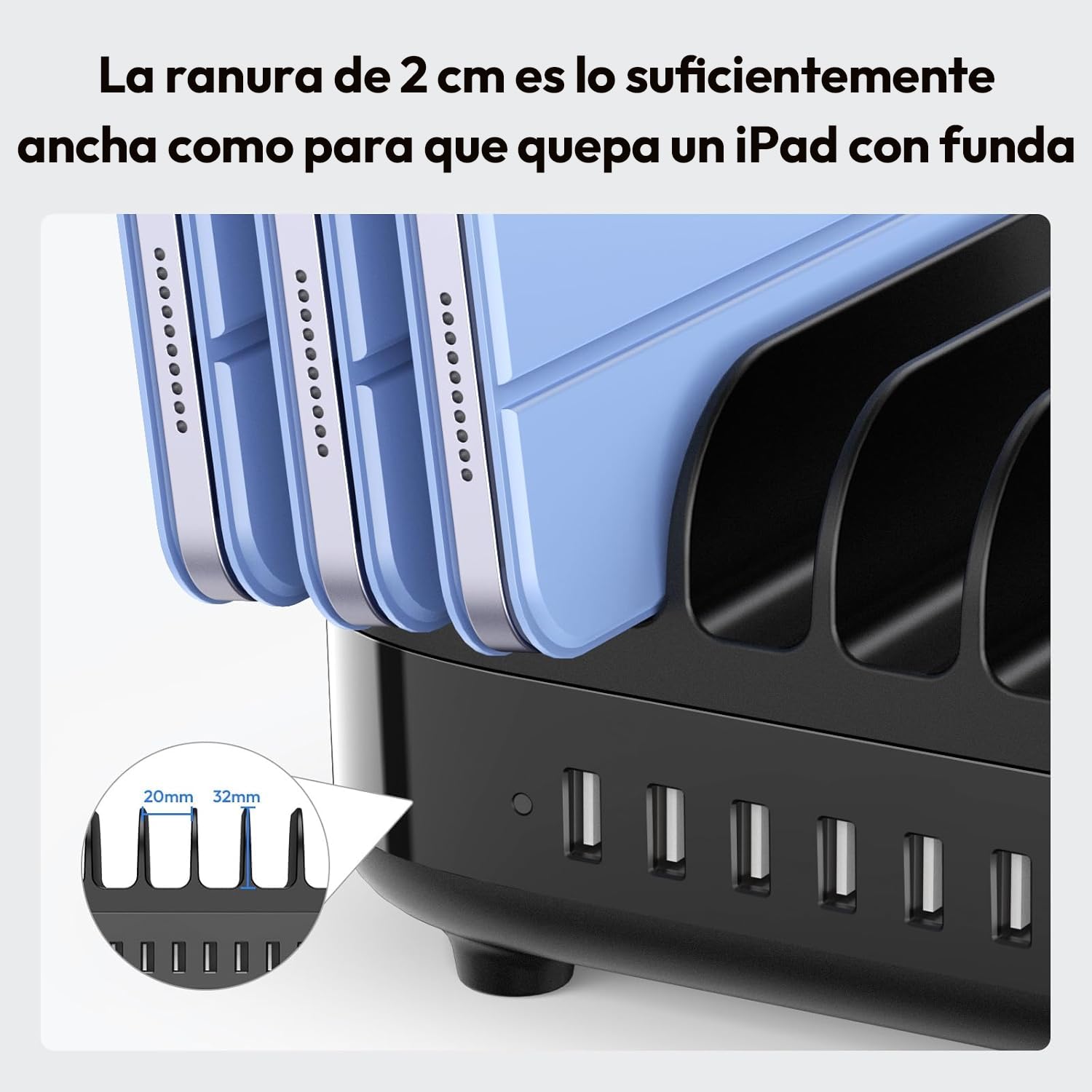 NTONPOWER Estación de carga para tablet, 10 puertos, multiUSB, 120 W, con disipador de calor automático silencioso, para teléfonos móviles, smartphones, tabletas, color negro