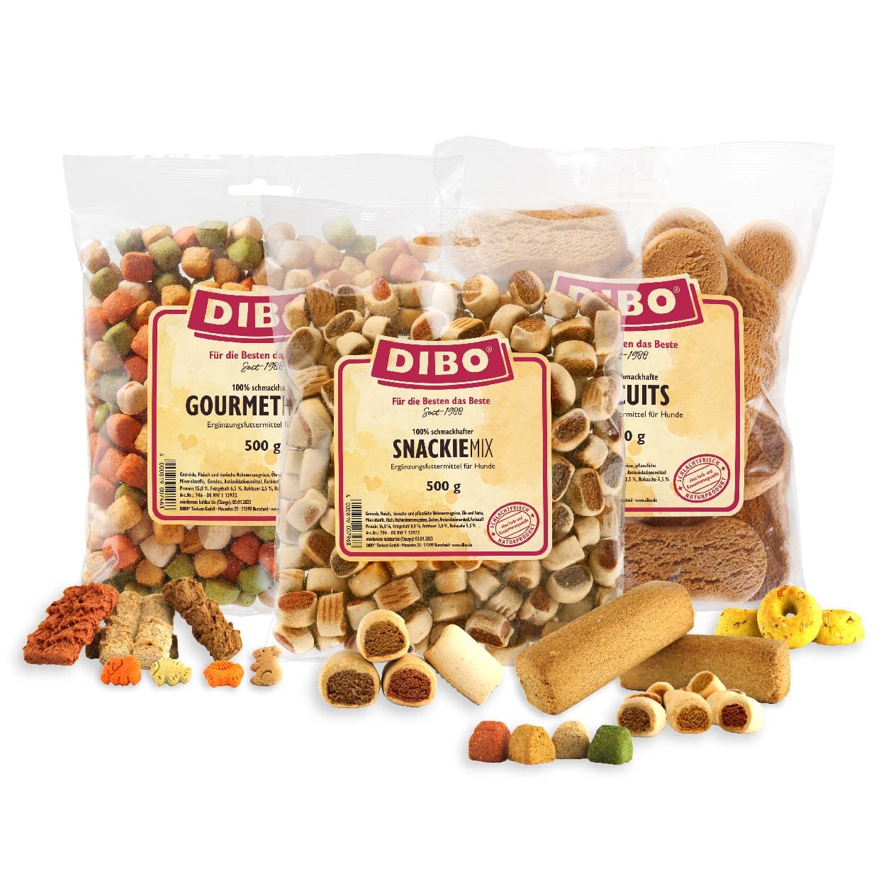 Mix di snack da 500 g, prodotti da forno come dieta sana e naturale per cani di DIBO, cibo per cani, barf, B.A.R.F