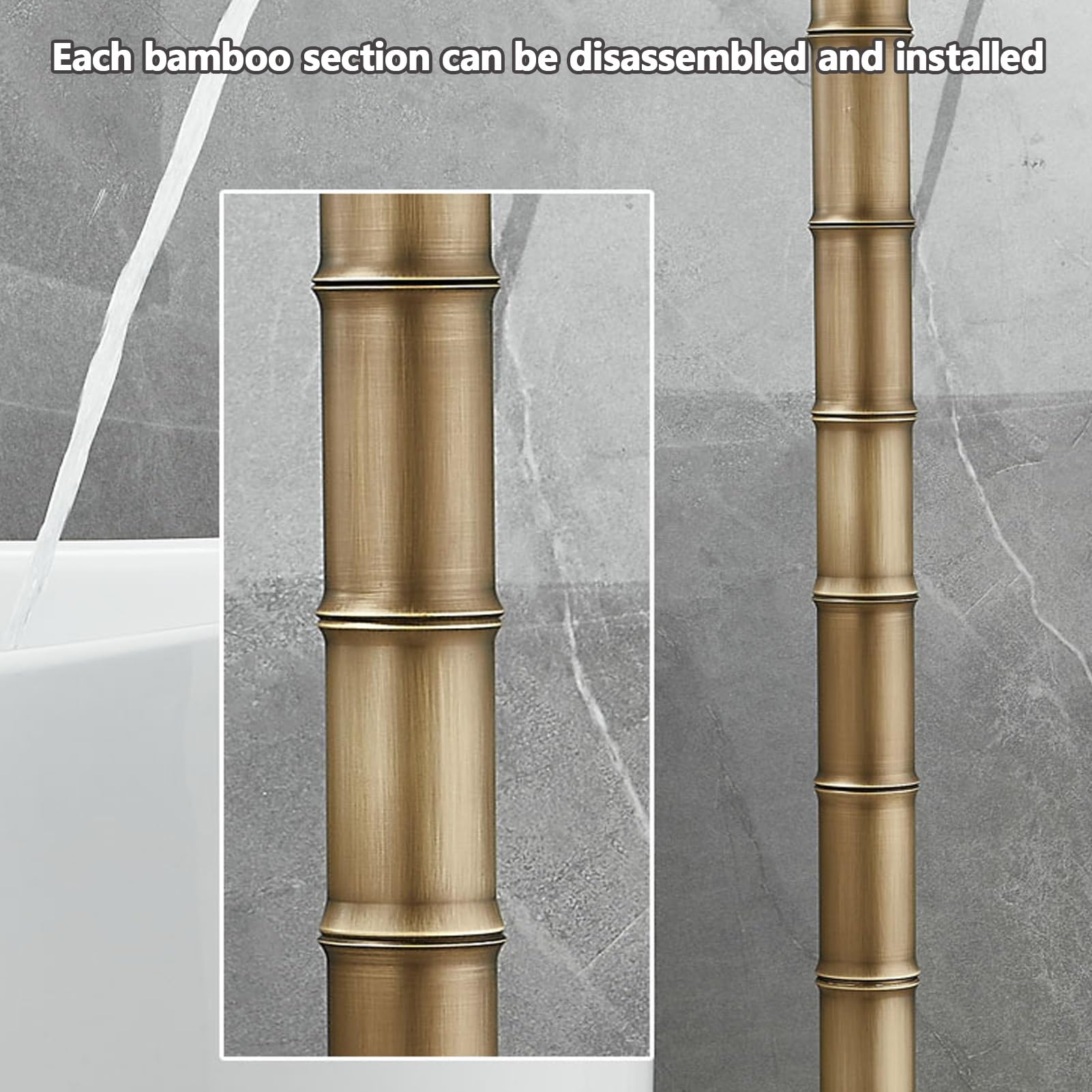 Columna de Agua de bambú Antiguo Totalmente de Cobre - Grifo Exterior Decorativo con hidrante anticongelante montado en el Suelo para riego y Lavado de Jardines.