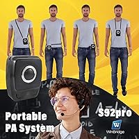Vista 5 de WinBridge Amplificador de voz con dos micrófonos inalámbricos para auriculares, sistema PA portátil de 25 W, altavoz Bluetooth y micrófono