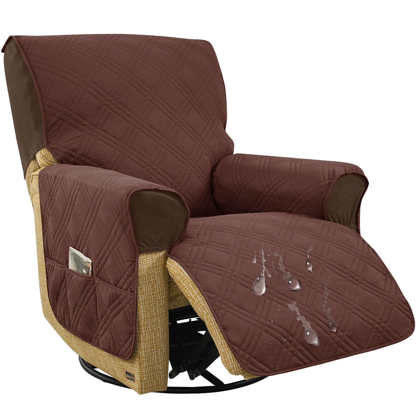 HOMECOVER Water-Resistant Quilted Recliner Chair Cover-coffee-1 Seater