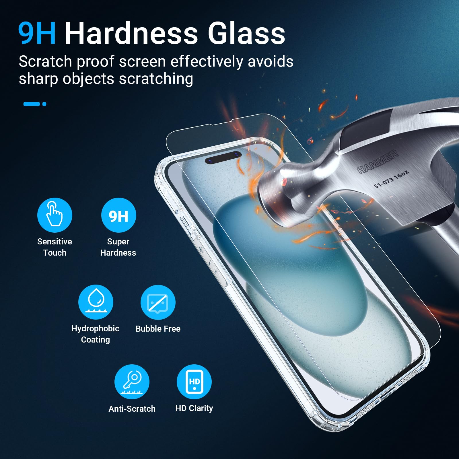 [5 in 1 Designed for iPhone 15 Clear Case with Screen Protector[2 Pack] +Camera Lens Protector[2 Pack], Military Grade Drop Protection Transparent Cover 6.1 Inch