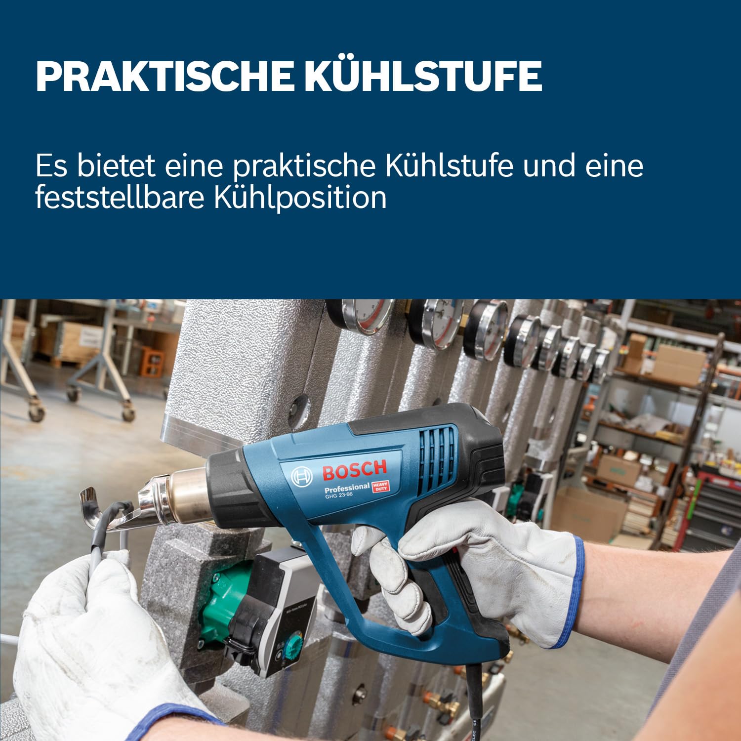 Bosch Professional Heißluftgebläse GHG 23-66 (bis zu 650 °C, 4 anpassbare Programme, inkl. Düsen, Wärmeschrumpfschlauch-Set, L-BOXX)