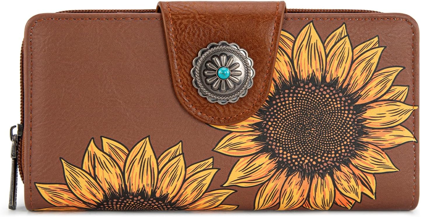 Montana West Brown Sunflower Wallets for Women RFID Blocking Wallet Large Capacity Phone Clutch Wallet Ladies Female Western Bifold Wallets with Coin Purse - Image 5