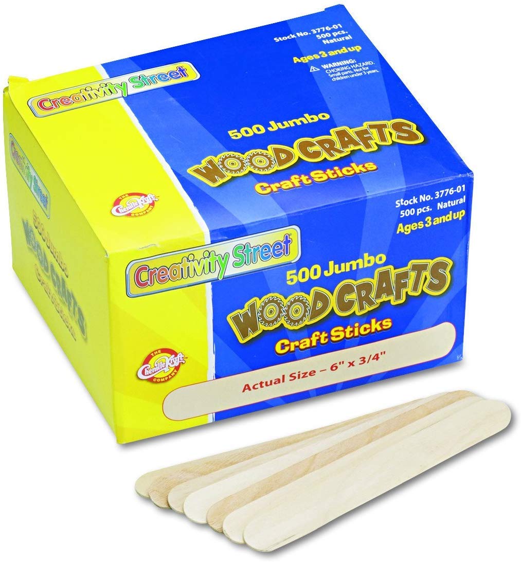 Chenille Kraft Natural Wood Craft Sticks, Jumbo Size, 6 x 3/4, Wood, Natural Wood, 500/Box (3776-01) (10)