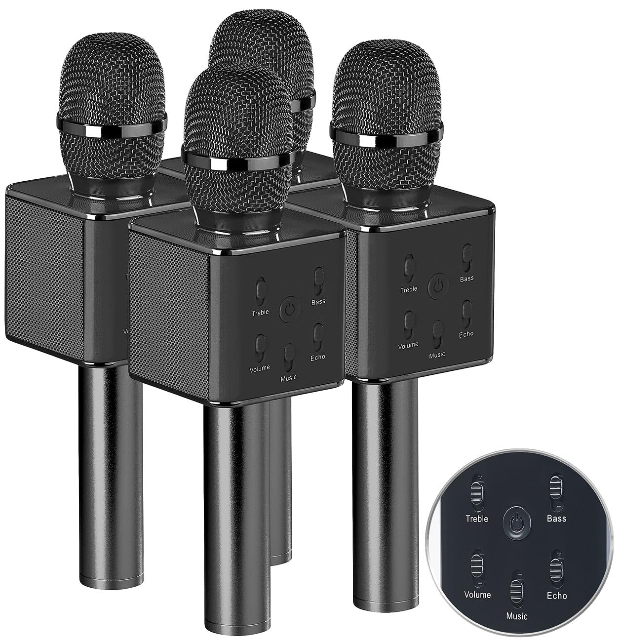 auvisio Karaoke-Mikrofon USB: 4er-Set Karaoke-Mikrofon mit Bluetooth, MP3-Player, Lautsprecher, Akku (Karaoke Verstärker-Mikrofon, Akkubetriebenes Mikrofon)