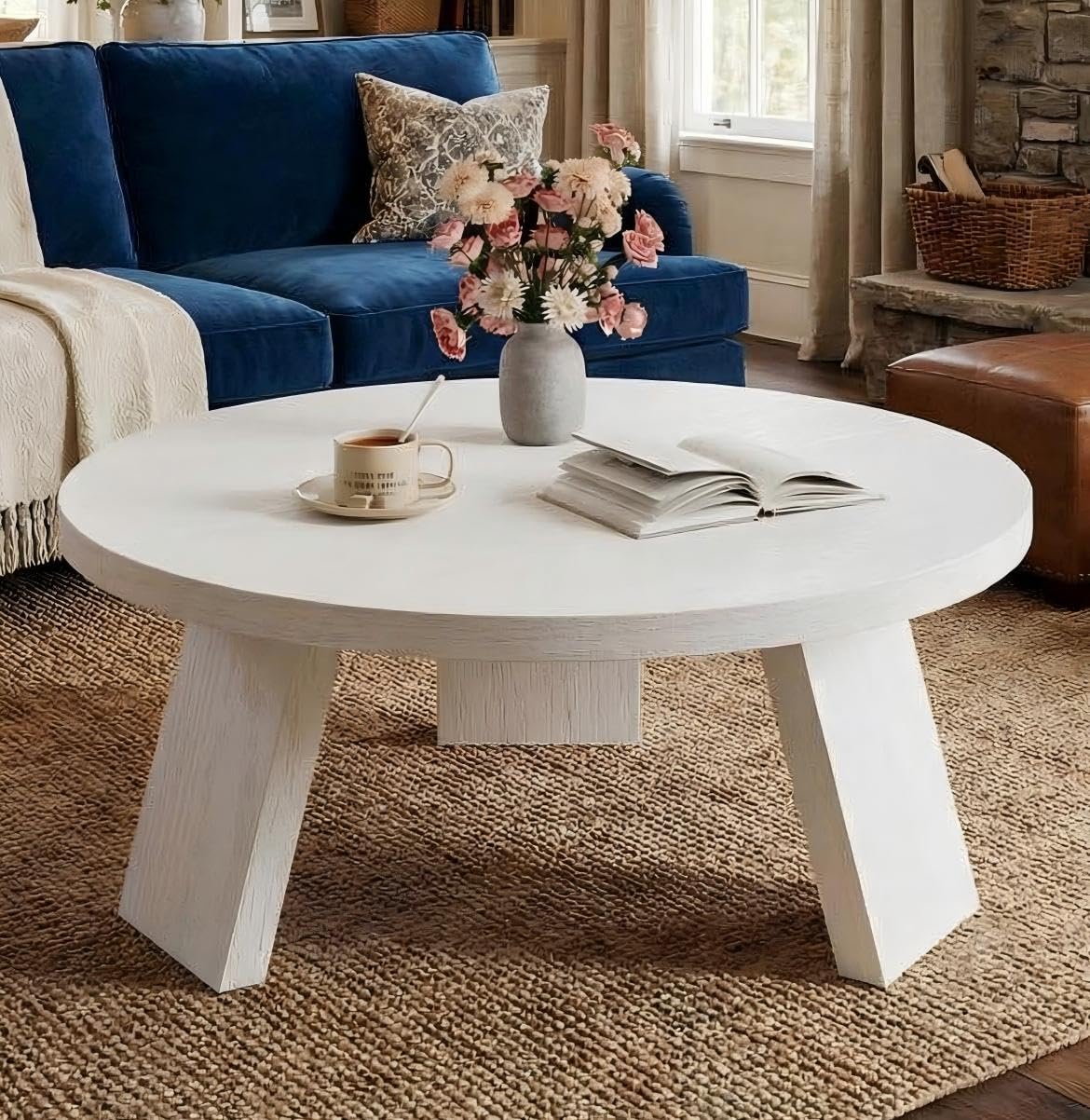 IDEALHOUSE 33 5 Round Coffee Table Modern Circle Center Table with Inclined Legs Accent Cocktail Tables for Living