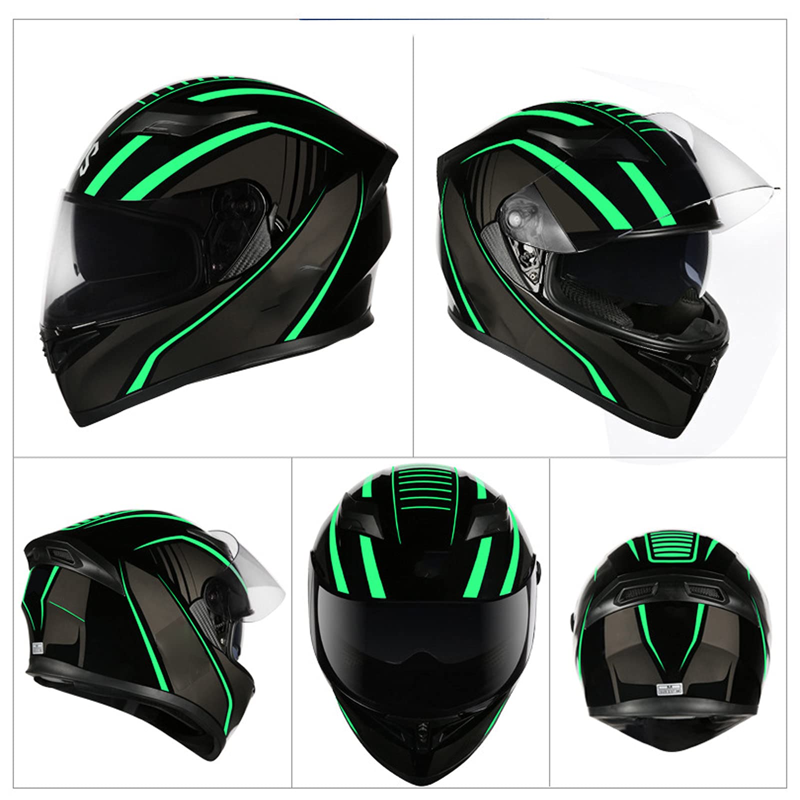 Integralhelm Motorradhelm Flip-Up Modular-Helm Sturzhelm Rollerhelm Erwachsener Herren & Damen Klapphelm Full-Face Motorcycle Helmet Stoßfester Mopedhelm DOT/ECE-Zertifizierung,Grün,M