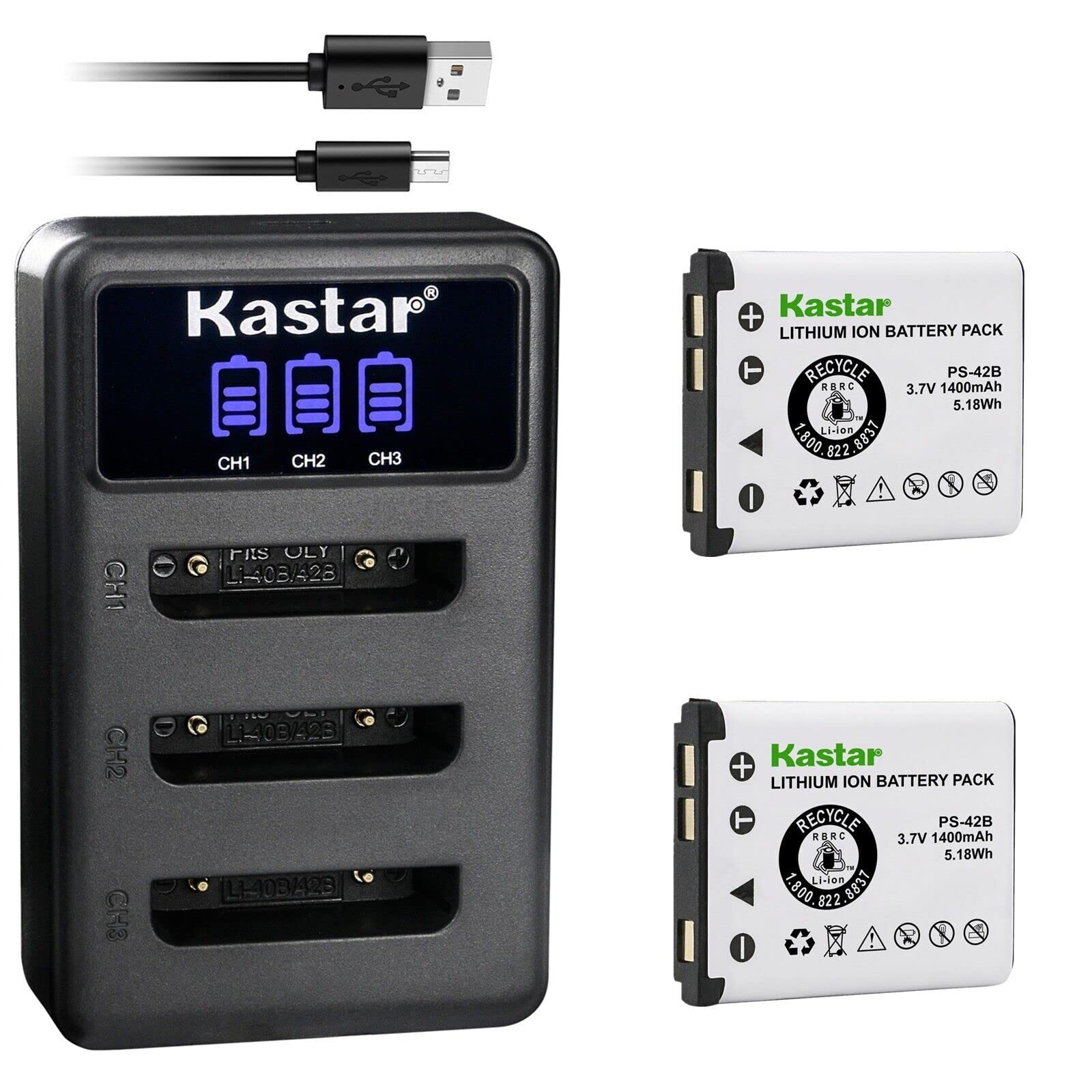 Kastar 2 Pack Battery and LCD Triple USB Charger Compatible with Panasonic N4FUYYYY0018 N4FUYYYY0019 N4FUYYYY0046 N4FUYYYY0047 Battery, Panasonic KX-TCA285 KX-TCA385 KX-UDT121 KX-UDT131 Handset