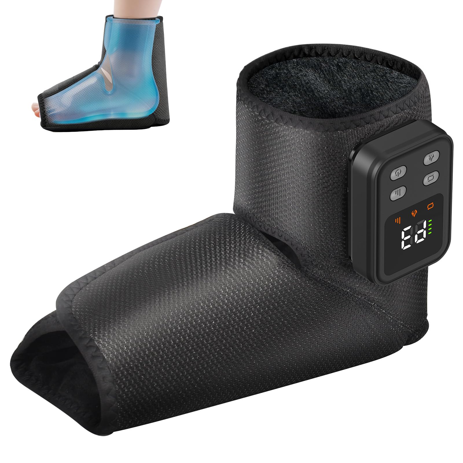Masajeador Pies 3-en-1, Compresión, Calor, Vibración, 40-60°C | 3-en-1 con compresión, calor & vibración, 40-60°C, para planta, empeine & tobillos – relajante y reconfortante.