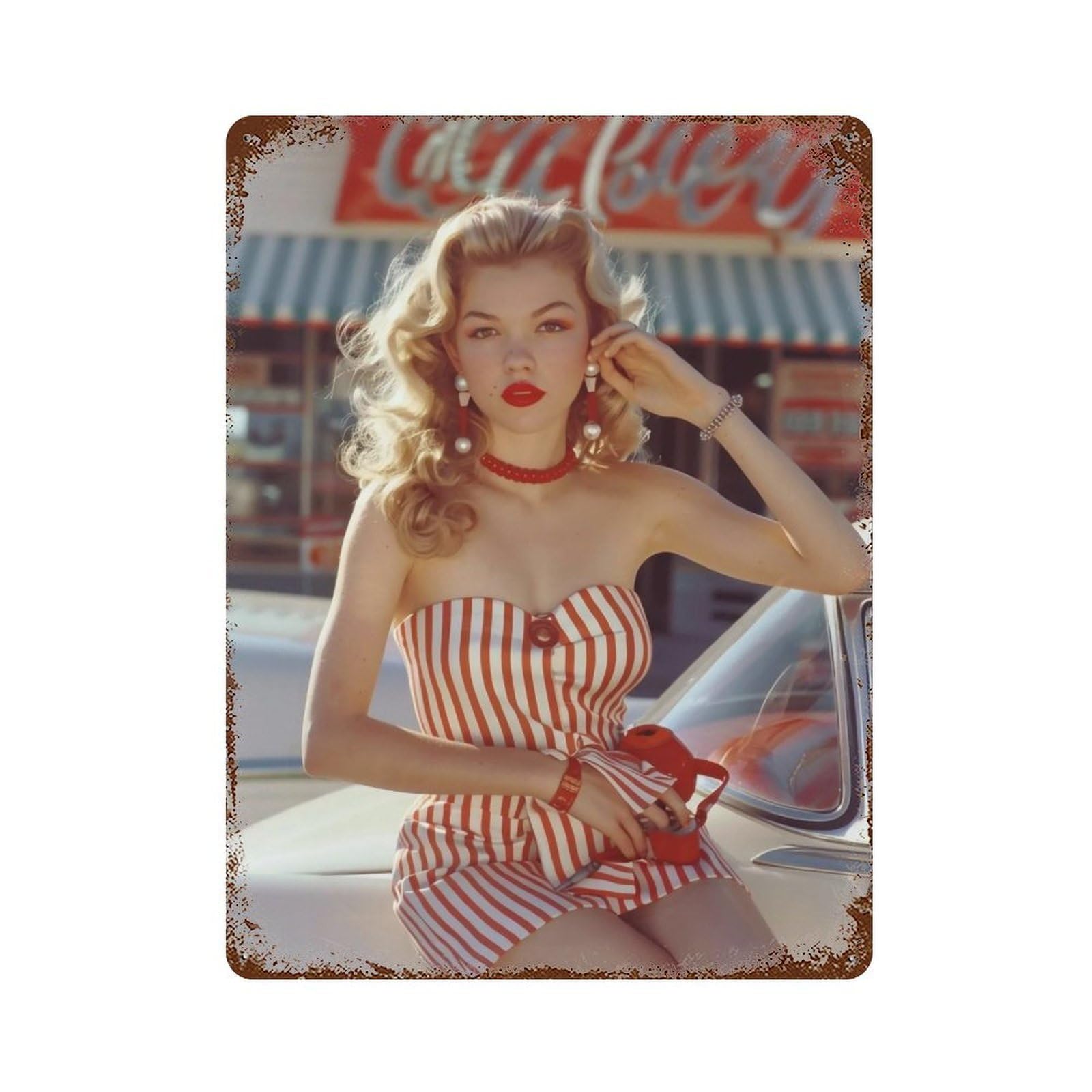HDURYEYRYY 1950s Sunny Roadside Pin Up 02 Wall Retro Iron Vintage Art Metal Tin Sign Poster Modern Home Cofffee Club Art Bar Shop Decor 40x30cm