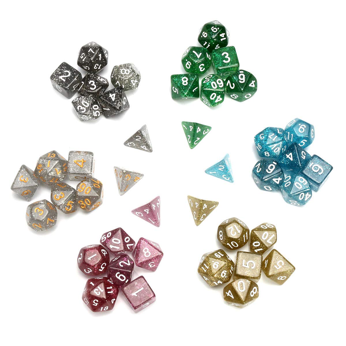 Lot de 42 dés polyédriques D20 D12 D10 D8 D6 D4 avec pochette en velours