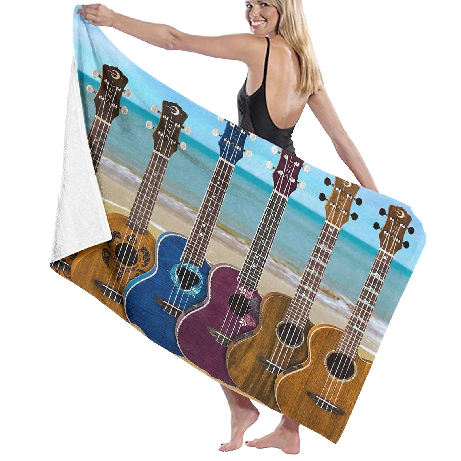 Lsjuee Guitar Beach Towel line Absorbent Superfine Fiber Beach Towel Cute Women for Swimming Class Cruise Swimming Exercise or Training Beach Gym Fitness Tropical Vacations Honeymoon Pool 32INx52IN
