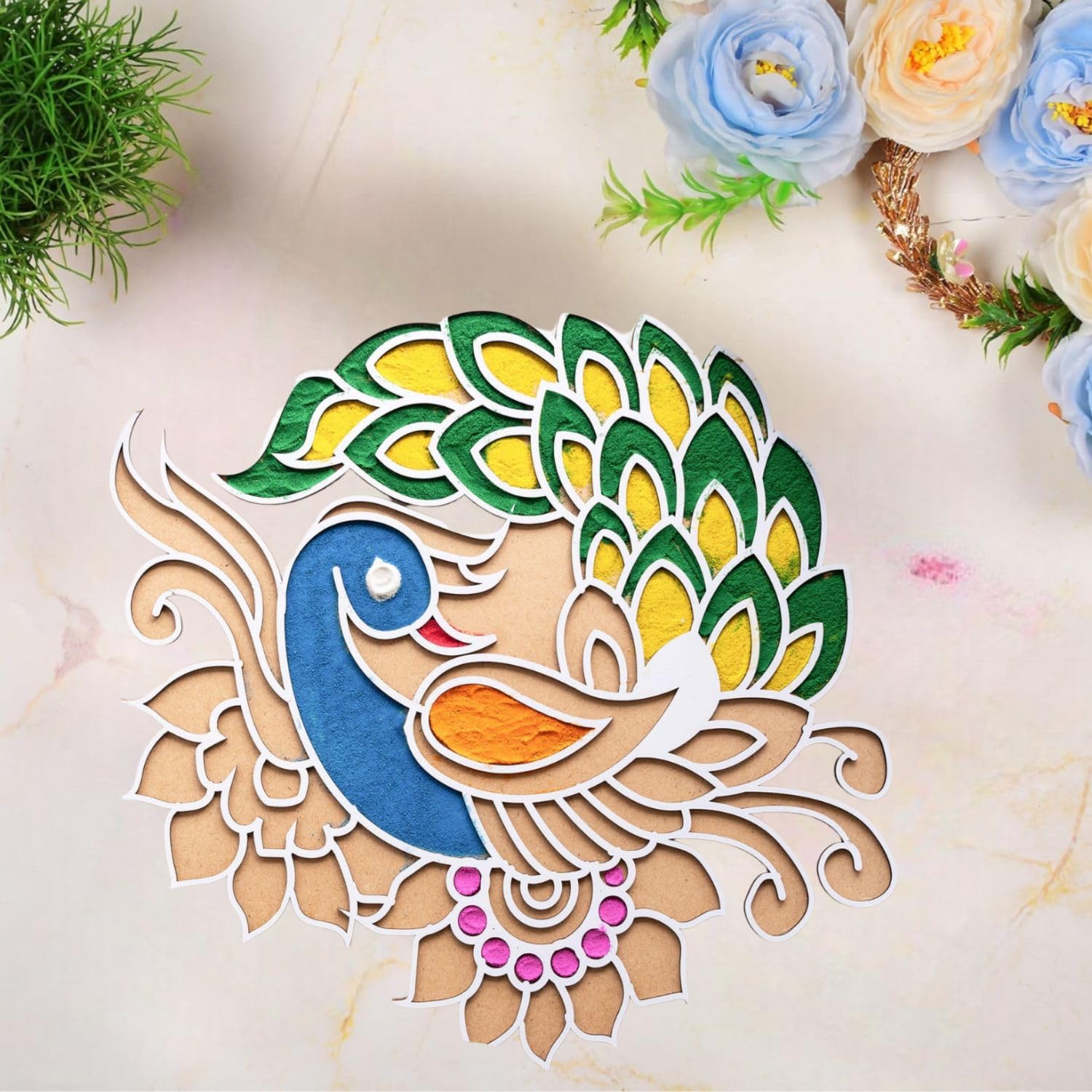 Reusable Rangoli Stencils Making Tools Kit Diwali Decoration Items for Home Decor Door Entrance DIY Rangoli Template Mats for Mandir Temple Pooja Room (12 Inch) (Style 2) (B0DHD833FS) Amazon Price History, Amazon Price Tracker