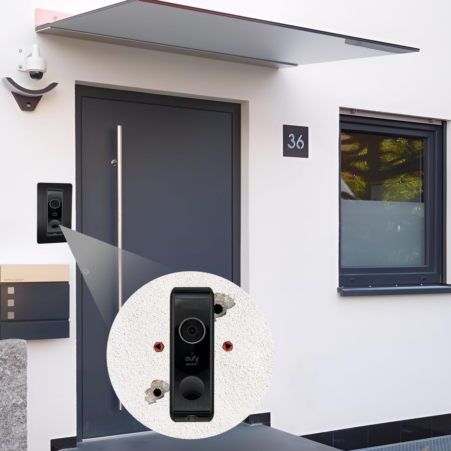 Placa frontal de acero inoxidable para timbre Eufy Video Doorbell E340, 2K HD, S330, Slim - Soporte robusto y cuchilla de accesorios para timbre (negro)