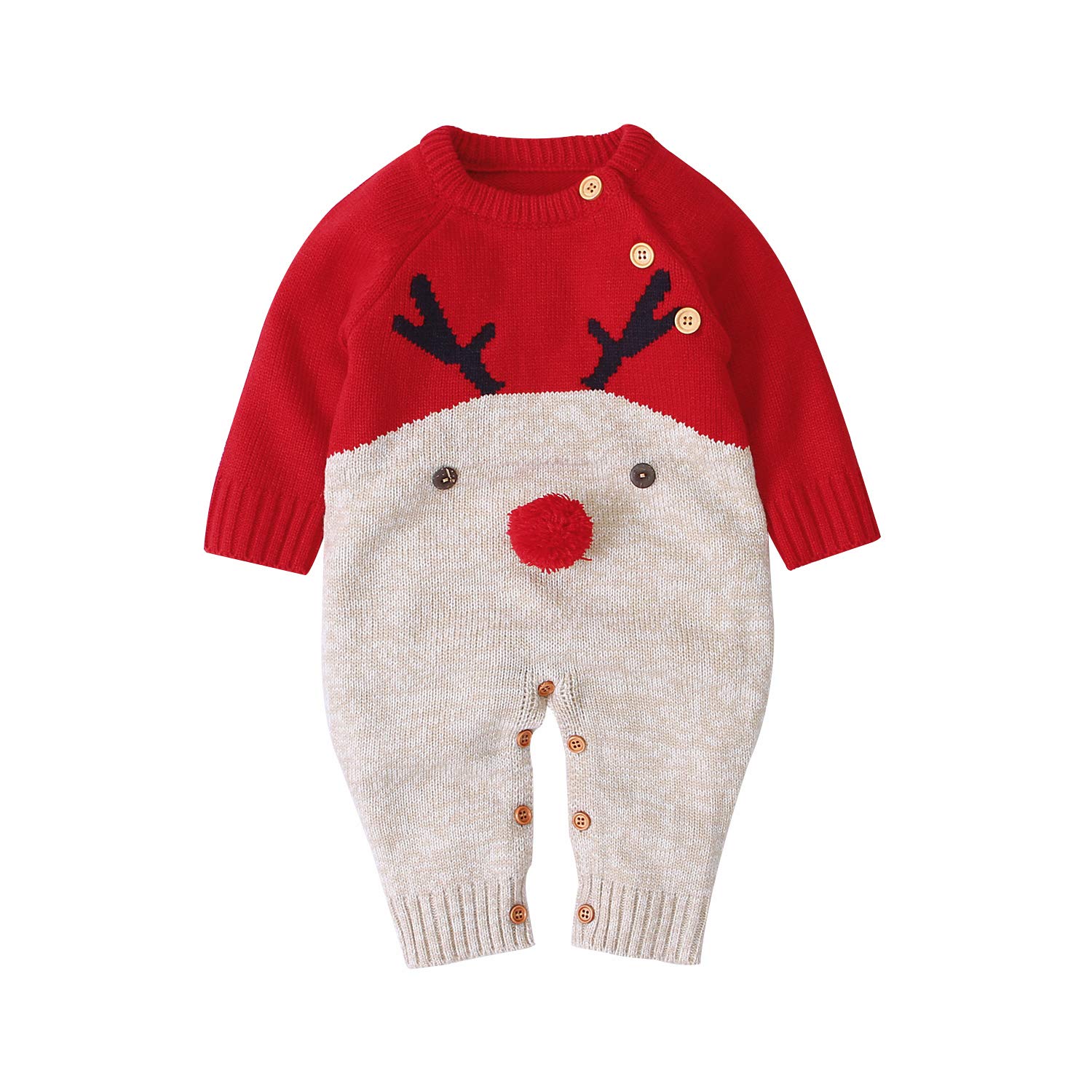 Ziyunlong Newborn Baby Romper Christmas Jumpsuit Knitted Baby Clothes Reindeer Outfit (Red Reindeer