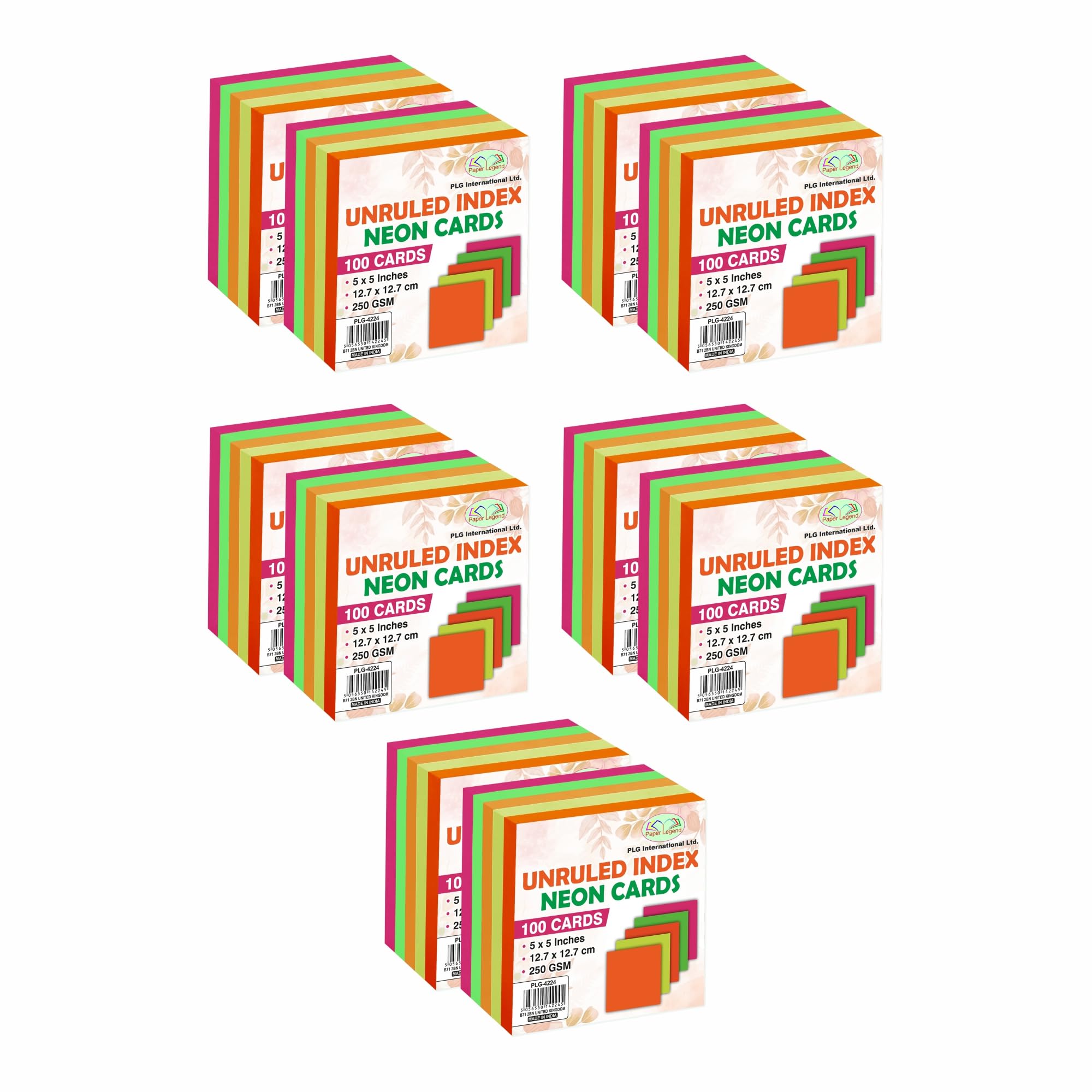 [Pack of 1000] Neon Record Cards Bulk Unruled Index Revision Cards 5x5 Neon Blank Postcards Flashcards (5”x 5”)- Blank Flash Cards Index Cards for School, Work, to Do Lists (5"X5" inches Neon)