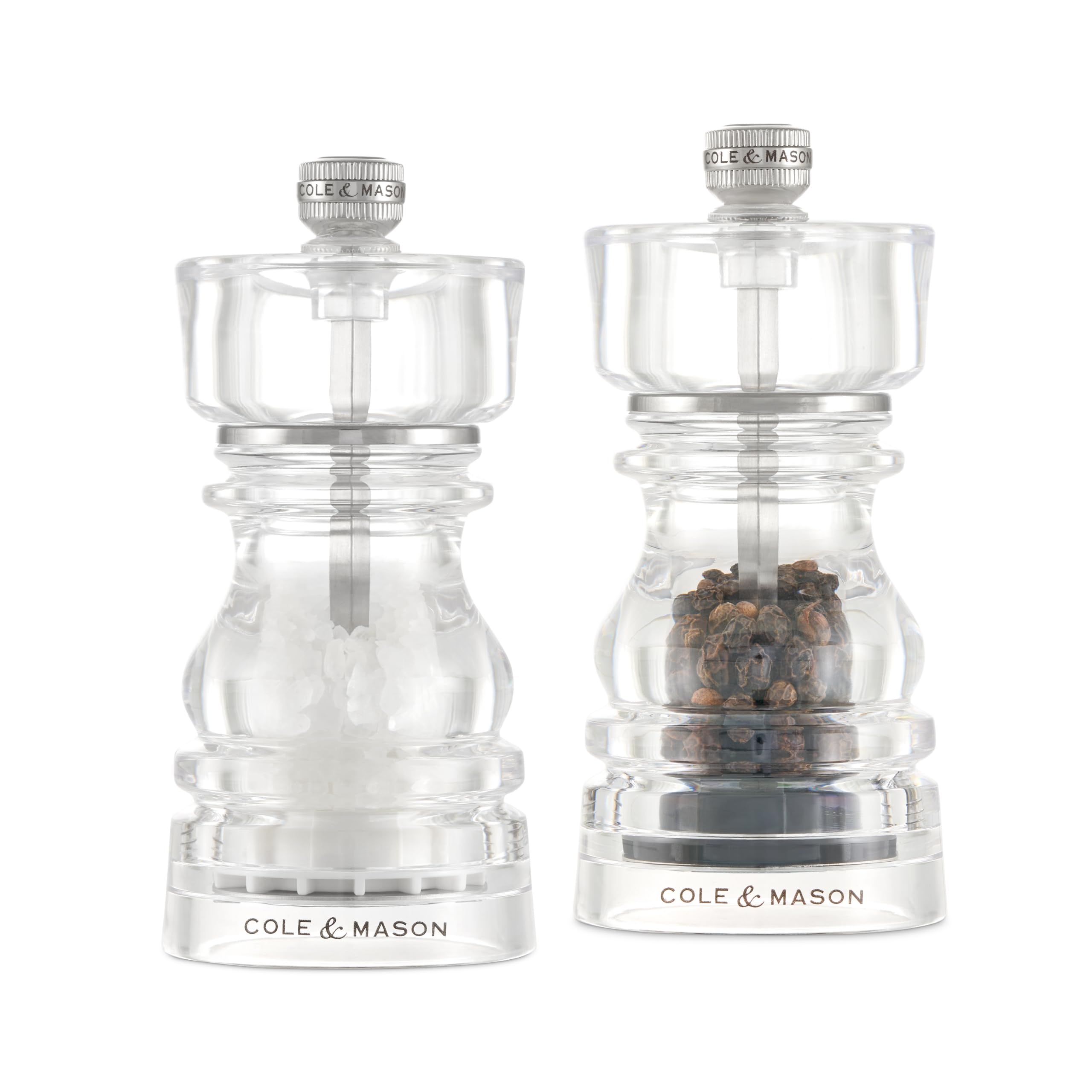 Cole & Mason London Acrylic Salt and Pepper Mill Set, 13cm Salt and Pepper Grinder Set including Adjustable Grind