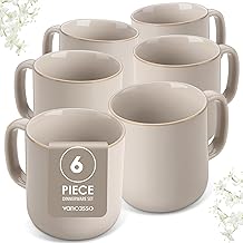 vancasso PLAYA Espresso Coffee Cups and Mugs with Handles – 6 x 480 ml Mugs for Tea, Coffee, Cappuccino – Dishwasher and Microwave Resistant – Grey Glaze