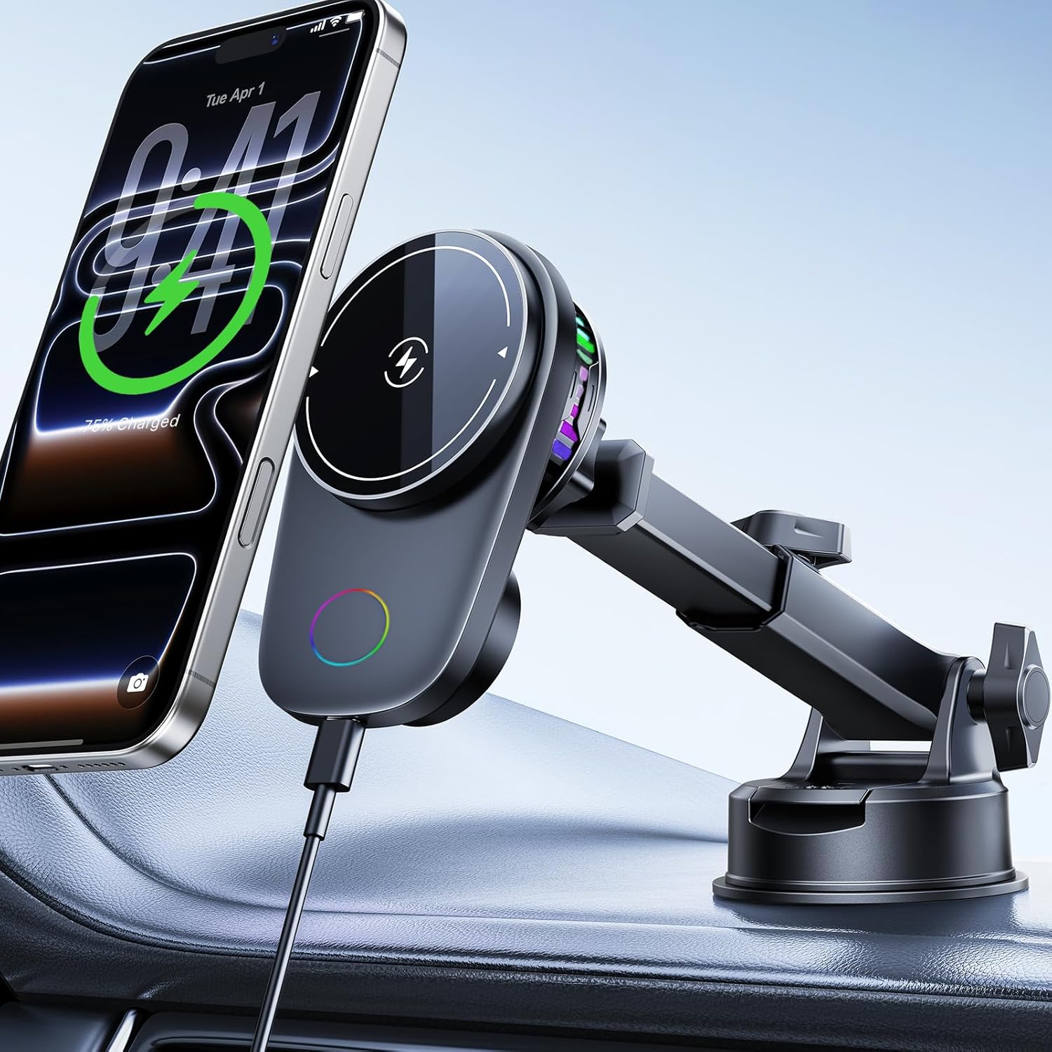 for Magsafe Car Mount Charger with Air-Cooling System, 15W Fast Charging Wireless Car Charger Mount for iPhone 17 16 15 14 13 Pro Max Plus Mini, Vent Dashboard Suction Car Phone Mount Charger