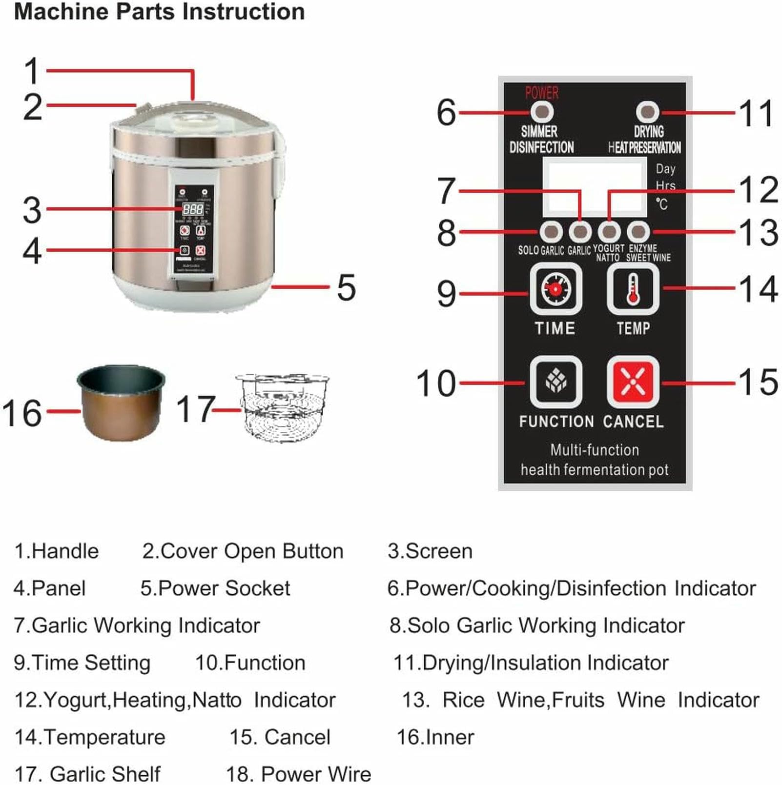 Fermentator do czarnego czosnku - 6 l automatyczny inteligentny garnek do fermentacji czosnku, jogurtu, natto, słodkiego ryżu - wielofunkcyjny fermentor elektryczny 90 W