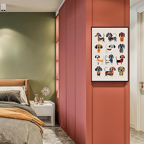 Miniatura 6 de Pósteres de lona modernos y modernos de perro salchicha abstracta retro con diseño de animales y perros, arte de pared para amantes de los perros,