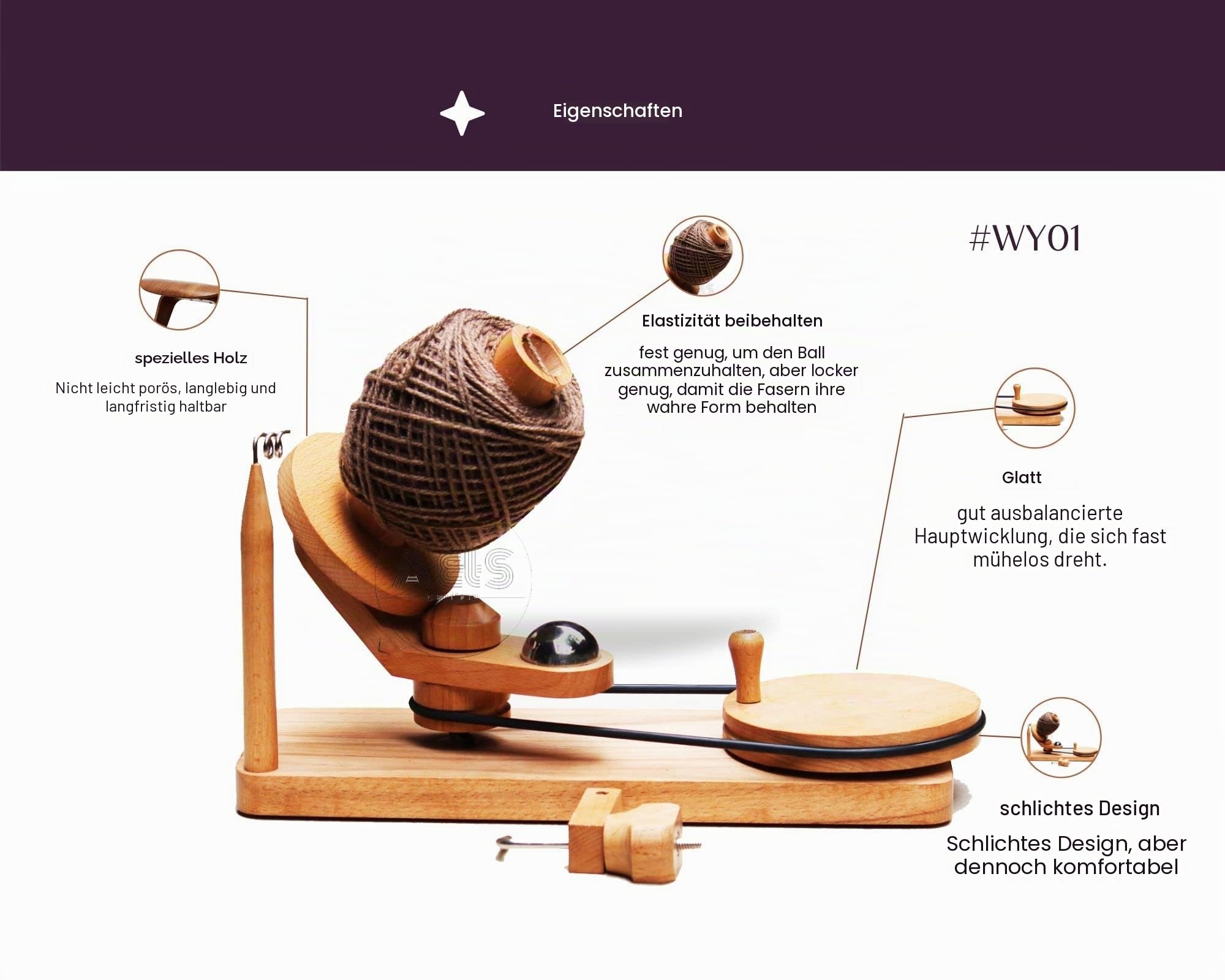 Holzgarnwickler | Buchenholz Garnwickler | Handbetriebener Garnknäuelwickler aus Holz – große Größe, ideal für robustes Häkel- und Strickzubehör