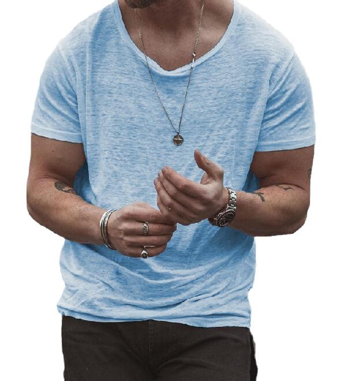 Men's Summer Fashion Loose Short Sleeve T  Shirt  Solid Color Casual Trendy Round Neck T  Shirt