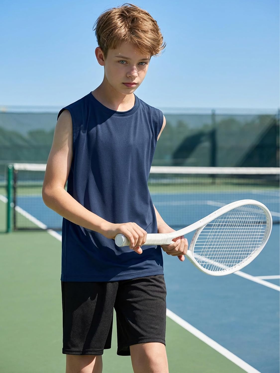 Poroka 5 Pack Boys UPF 50+ Mesh Tank Top Kids Sleeveless Dry Fit Active Shirt Youth Athletic Performance Undershirt